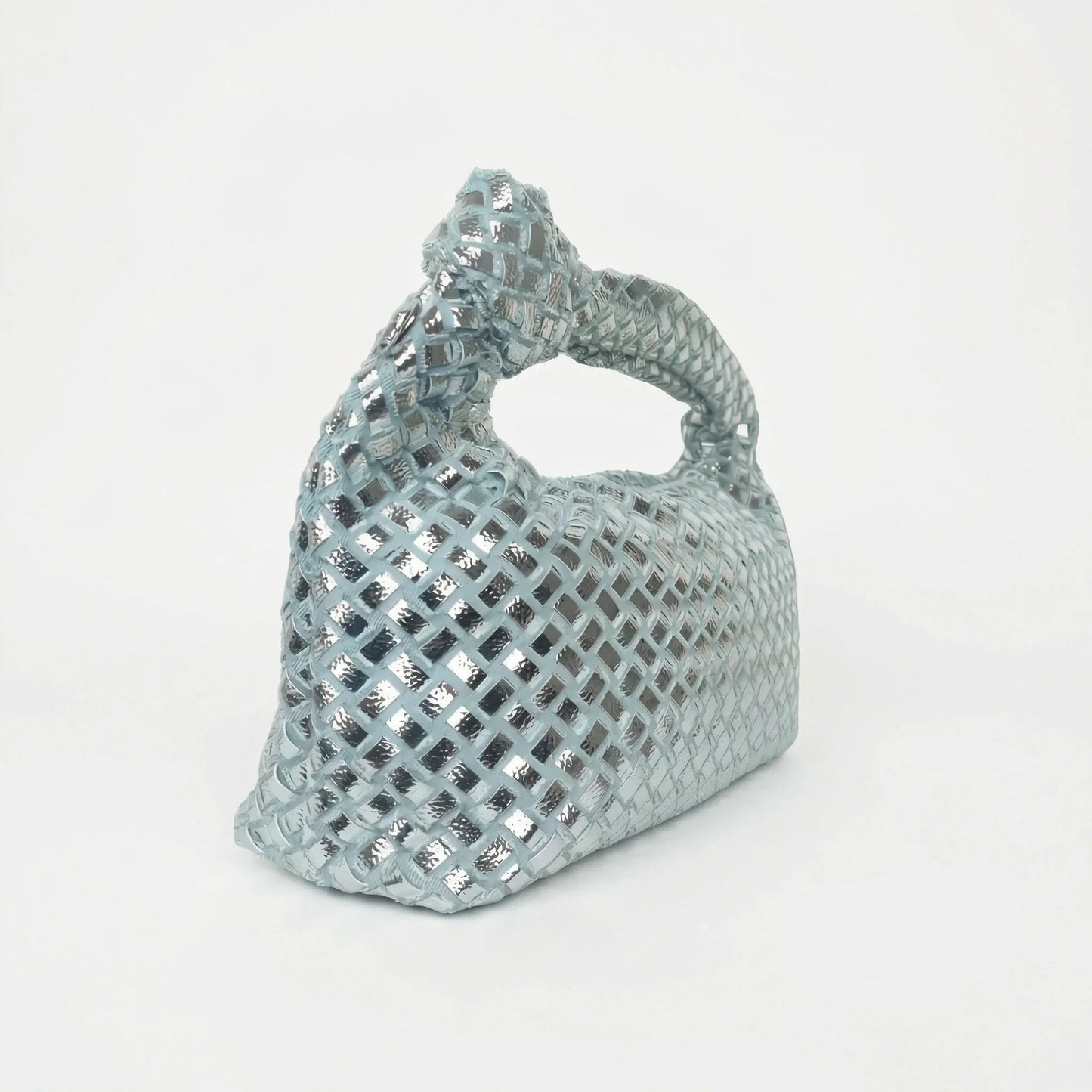 Borsa a Mano con Manico a Nodo Intrecciato in Ecopelle Argento e Oro