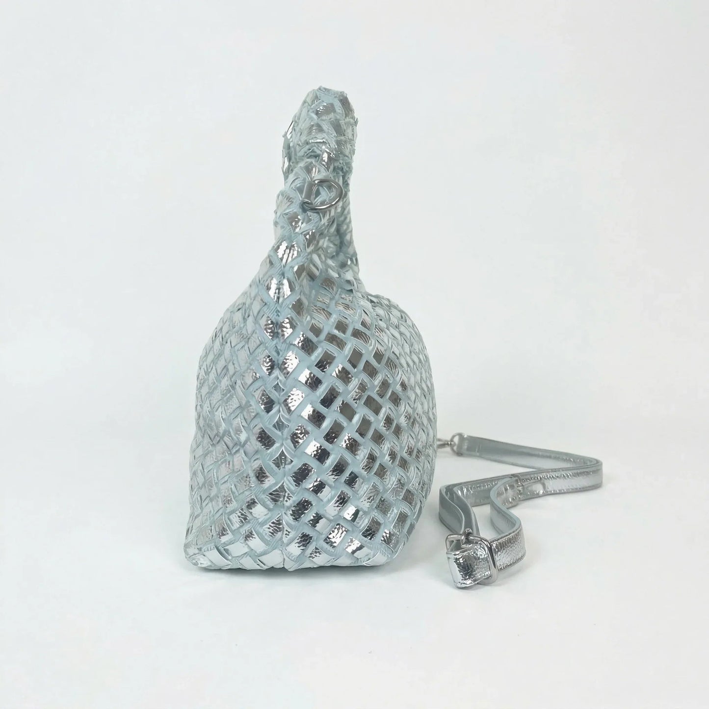 Borsa a Mano con Manico a Nodo Intrecciato in Ecopelle Argento e Oro