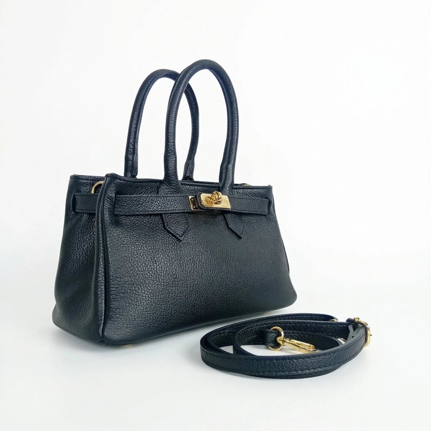 Velinara MS-0787 full-grain leather handbag with detachable strap