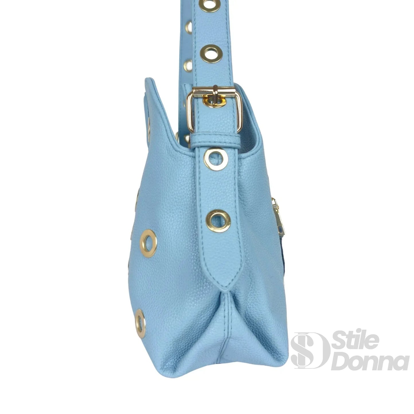 Borsa a Spalla con Occhielli Circolari Dorati in Ecopelle Resistente