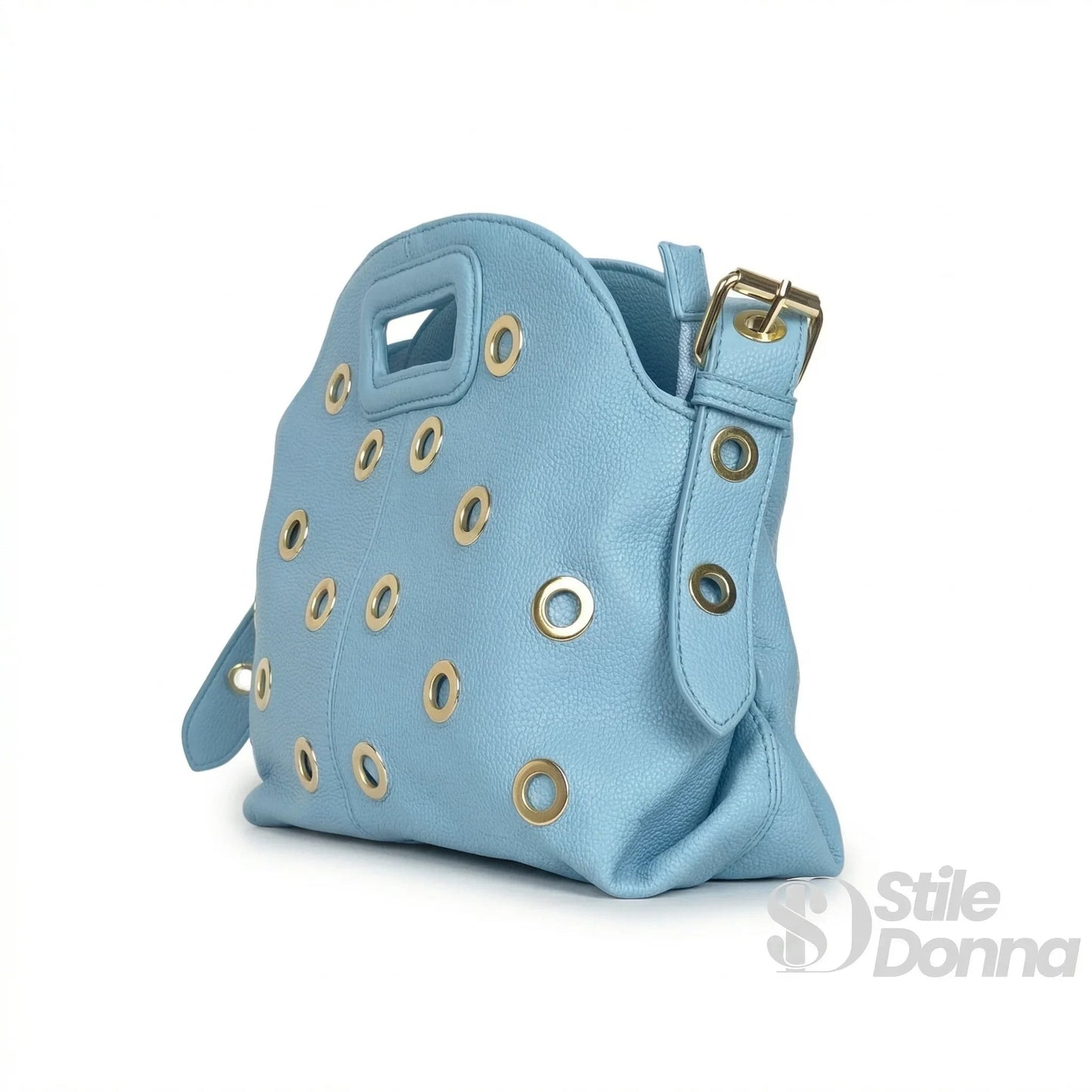 Borsa a Spalla con Occhielli Circolari Dorati in Ecopelle Resistente