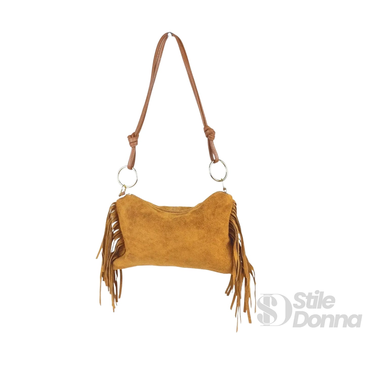 Borsa a Tracolla Camilla Boho in Pelle Scamosciata con Frange