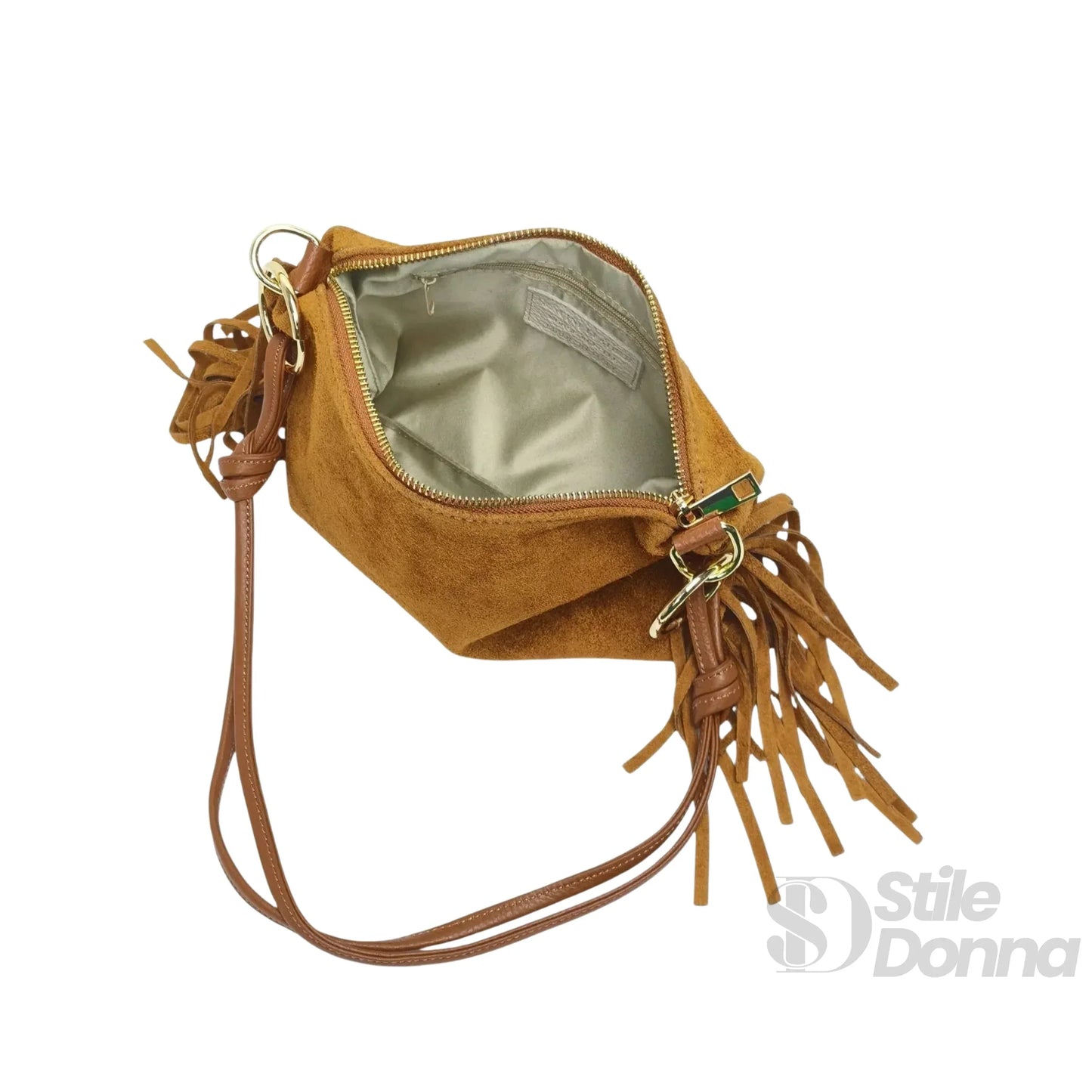 Borsa a Tracolla Camilla Boho in Pelle Scamosciata con Frange
