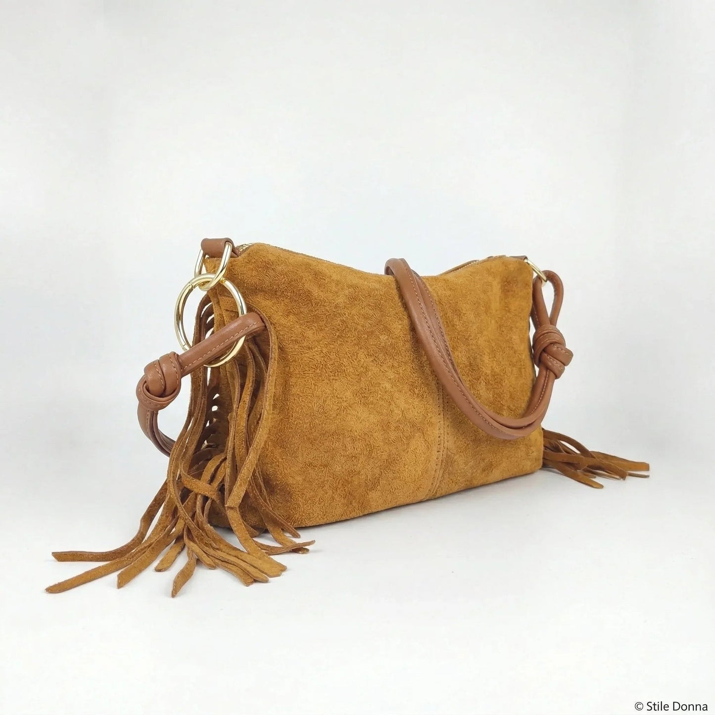 Borsa a Tracolla Camilla Boho in Pelle Scamosciata con Frange