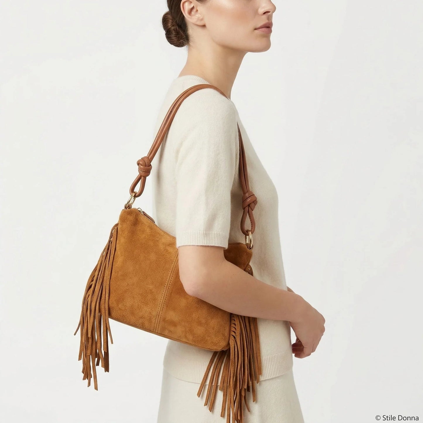 Borsa a Tracolla Camilla Boho in Pelle Scamosciata con Frange