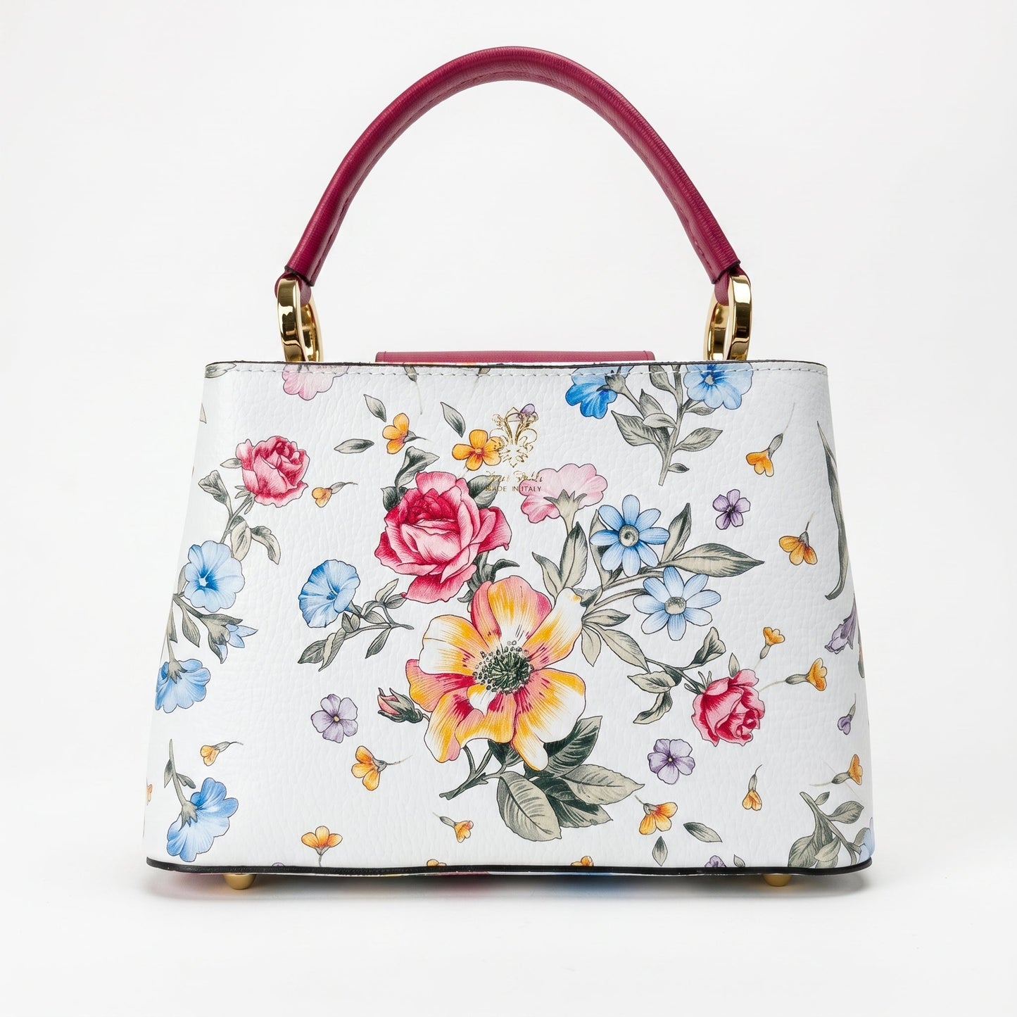 Borsa a Tracolla con Stampa Floreale in Vera Pelle Made in Italy