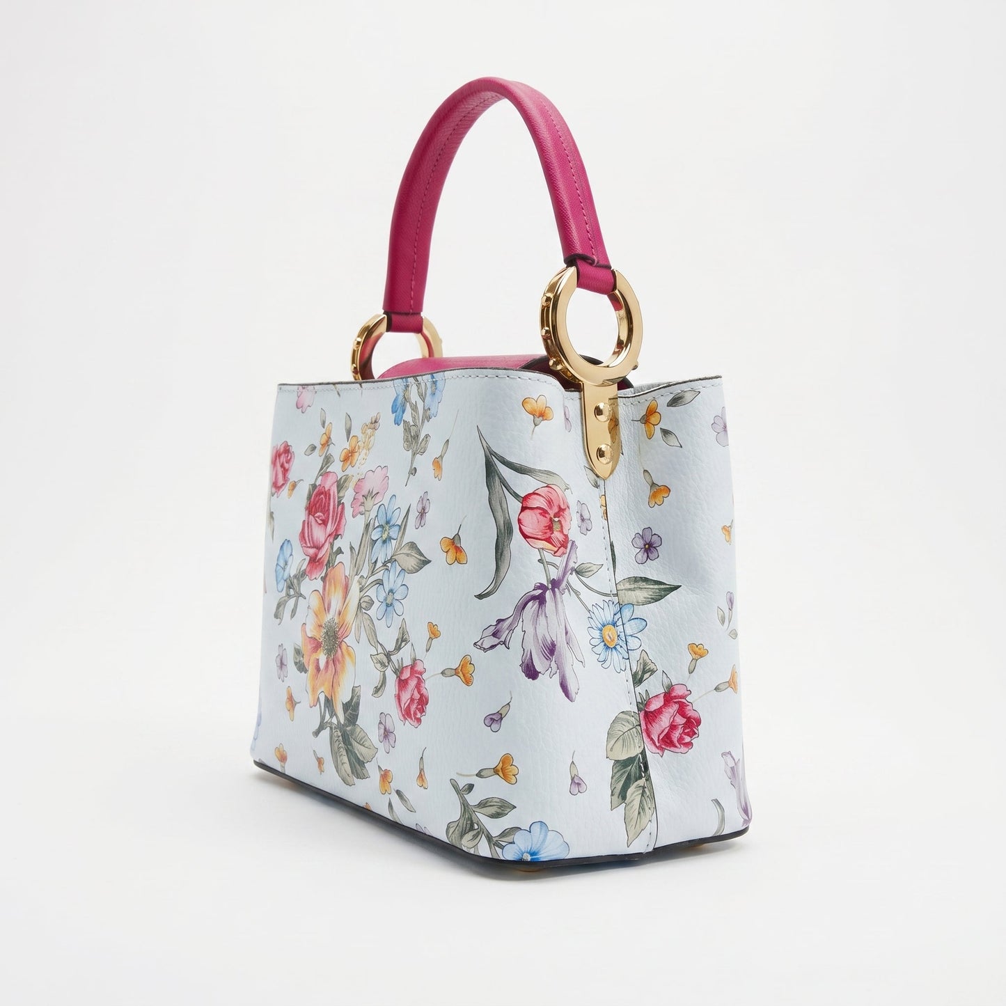 Borsa a Tracolla con Stampa Floreale in Vera Pelle Made in Italy