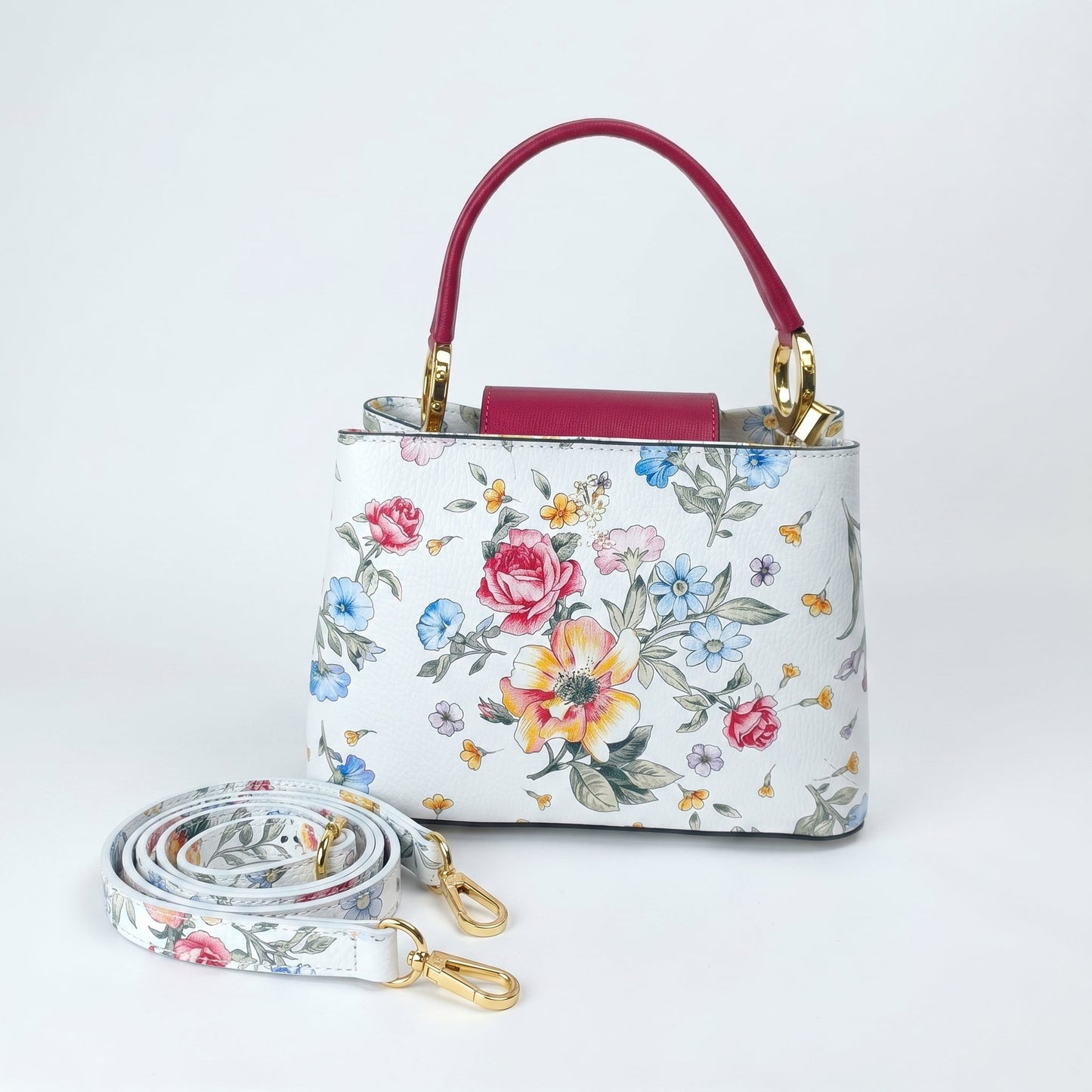 Borsa a Tracolla con Stampa Floreale in Vera Pelle Made in Italy