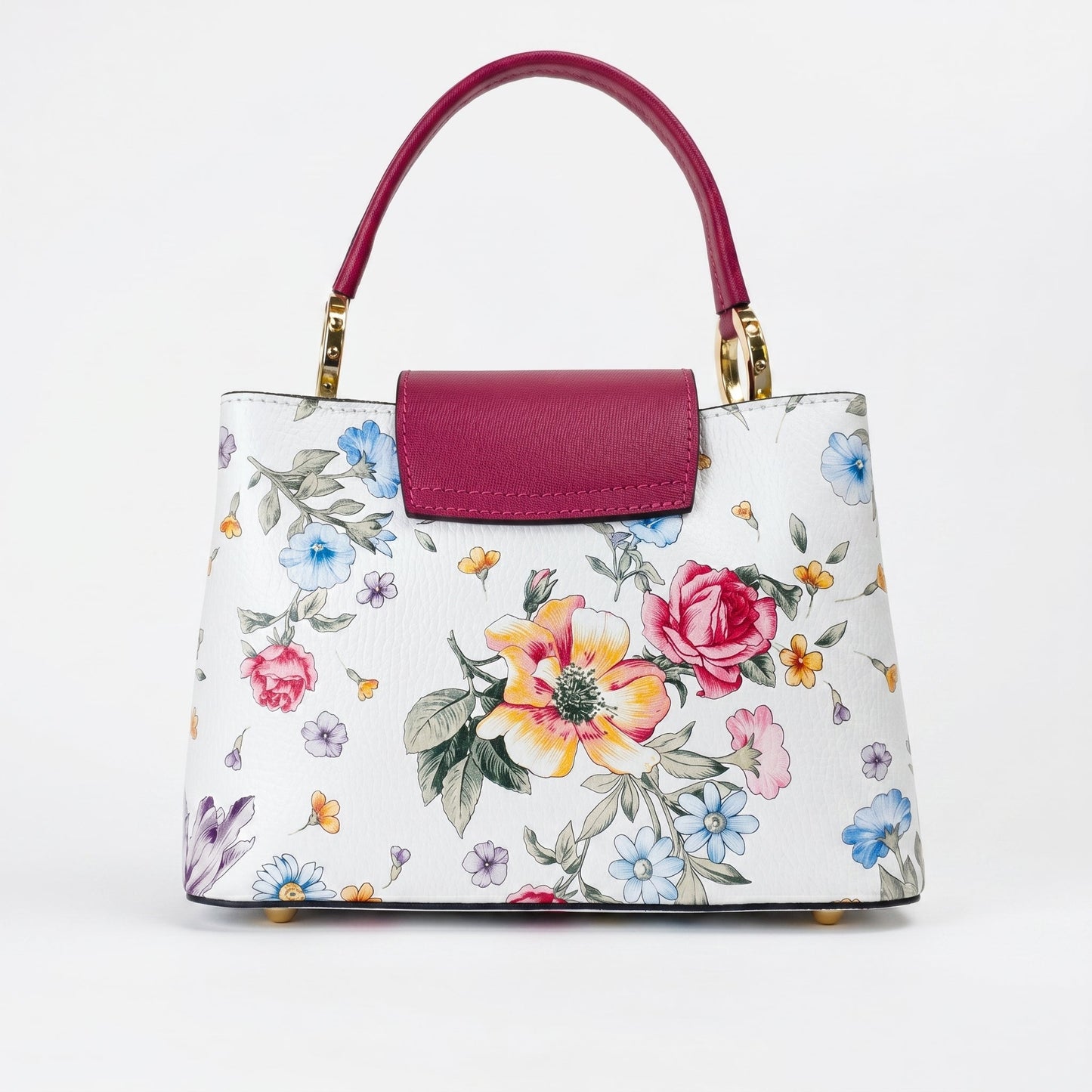 Borsa a Tracolla con Stampa Floreale in Vera Pelle Made in Italy