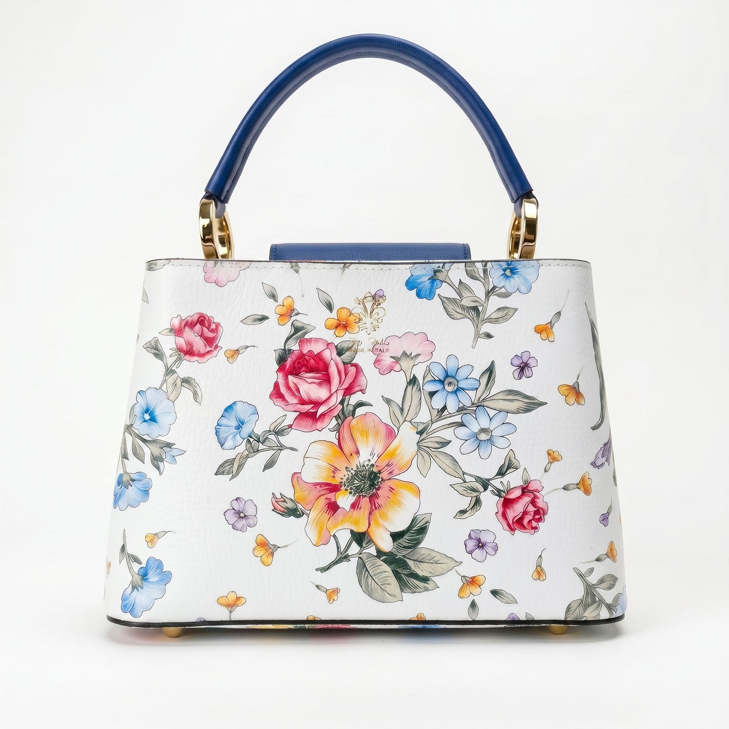 Borsa a Tracolla con Stampa Floreale in Vera Pelle Made in Italy