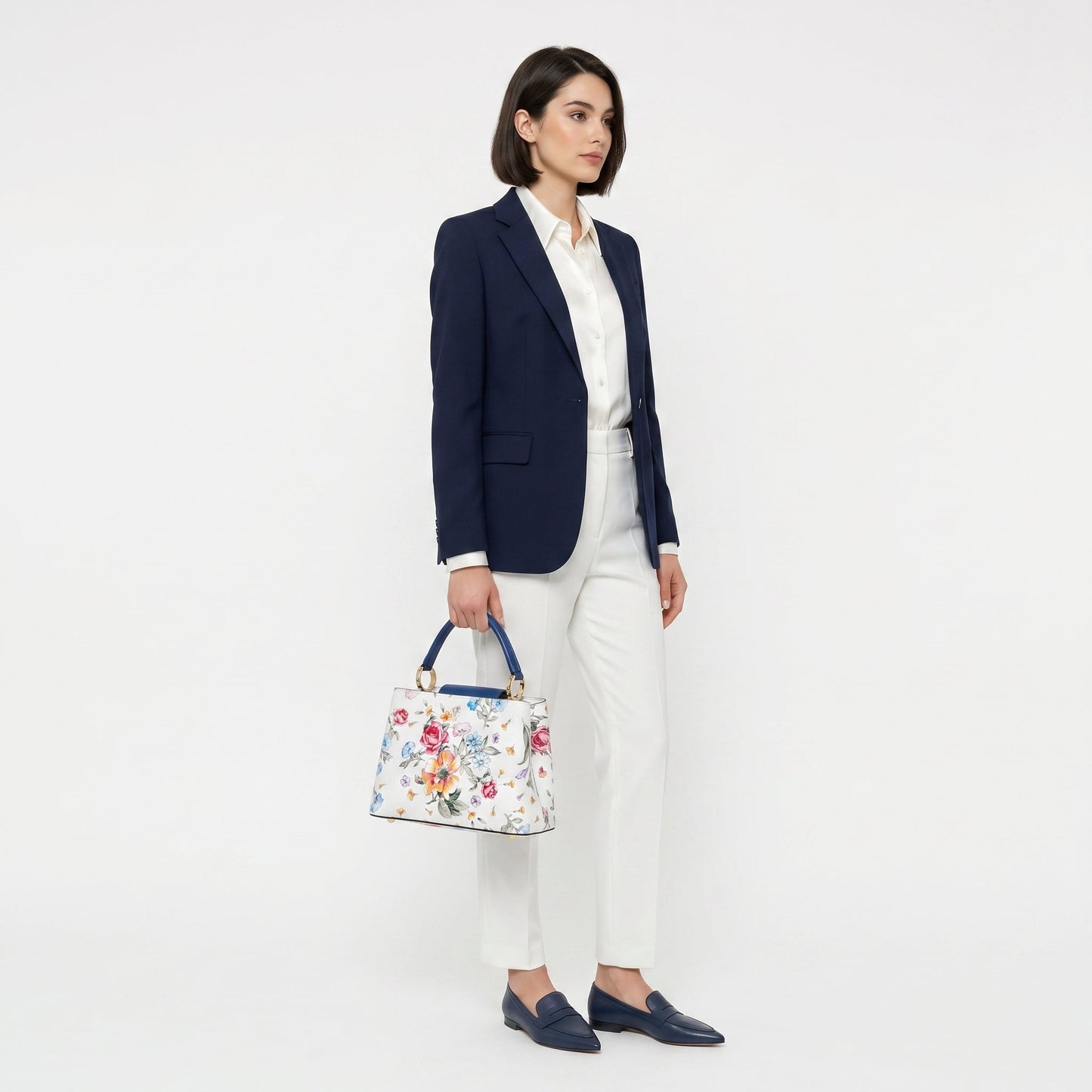 Borsa a Tracolla con Stampa Floreale in Vera Pelle Made in Italy
