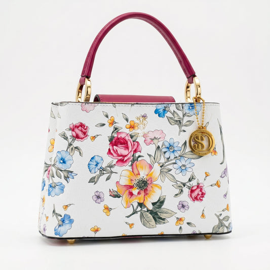 Borsa a Tracolla con Stampa Floreale in Vera Pelle Made in Italy