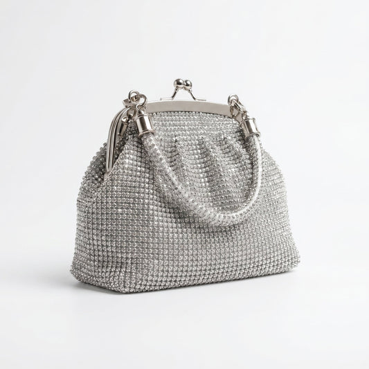 Borsa da Sera in Mesh di Strass Argento