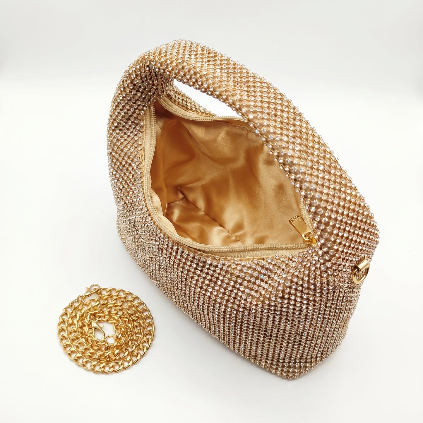 Borsa da Sera in Mesh di Strass Oro