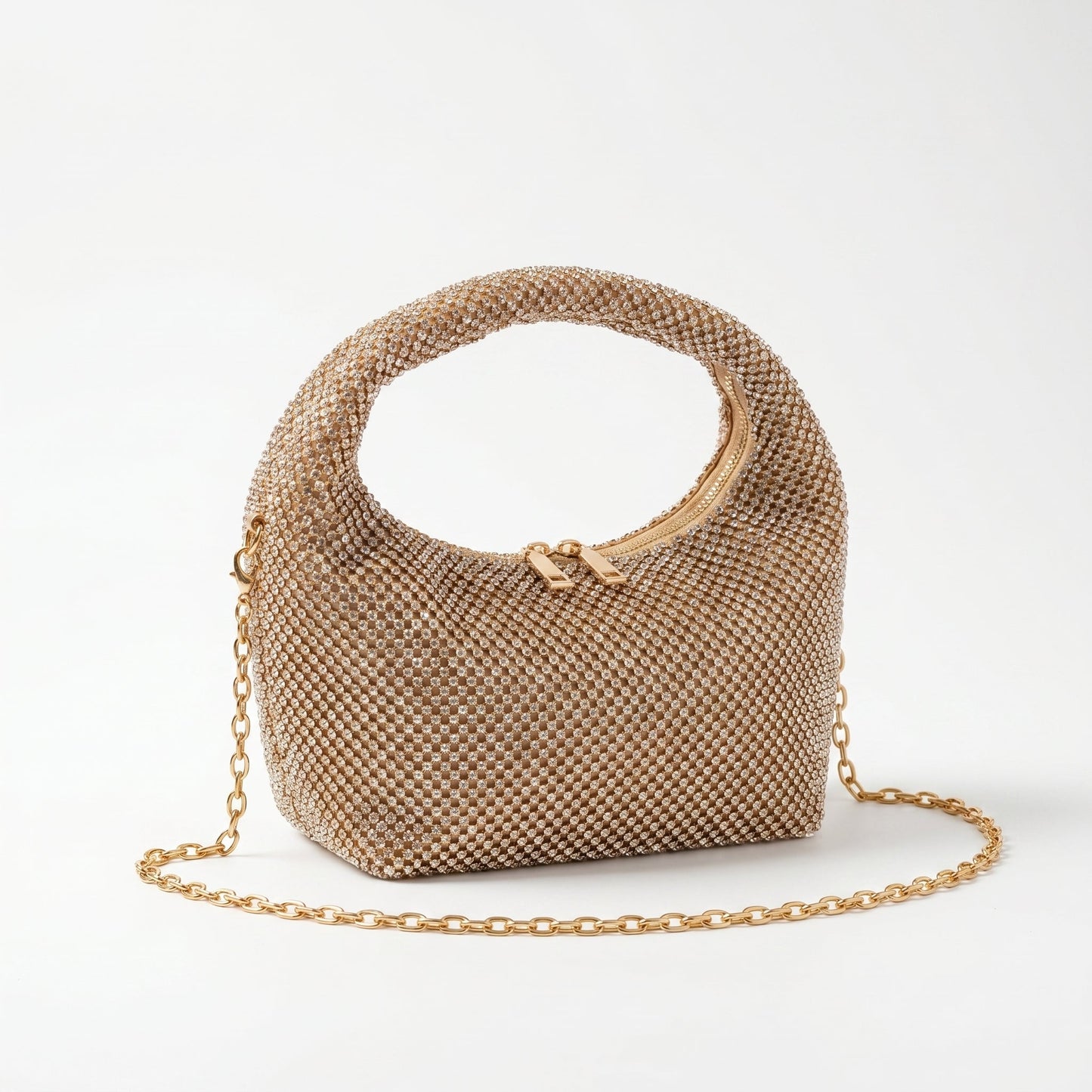 Borsa da Sera in Mesh di Strass Oro