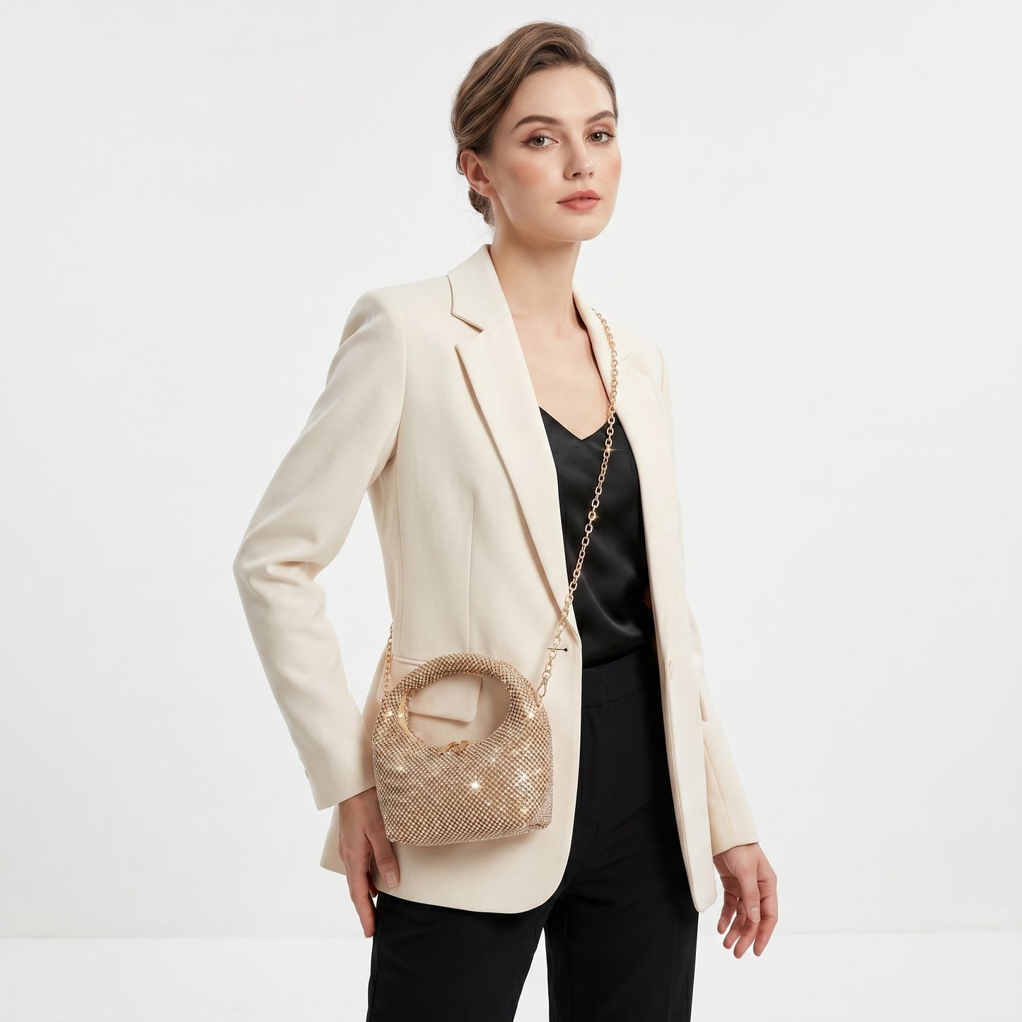 Borsa da Sera in Mesh di Strass Oro
