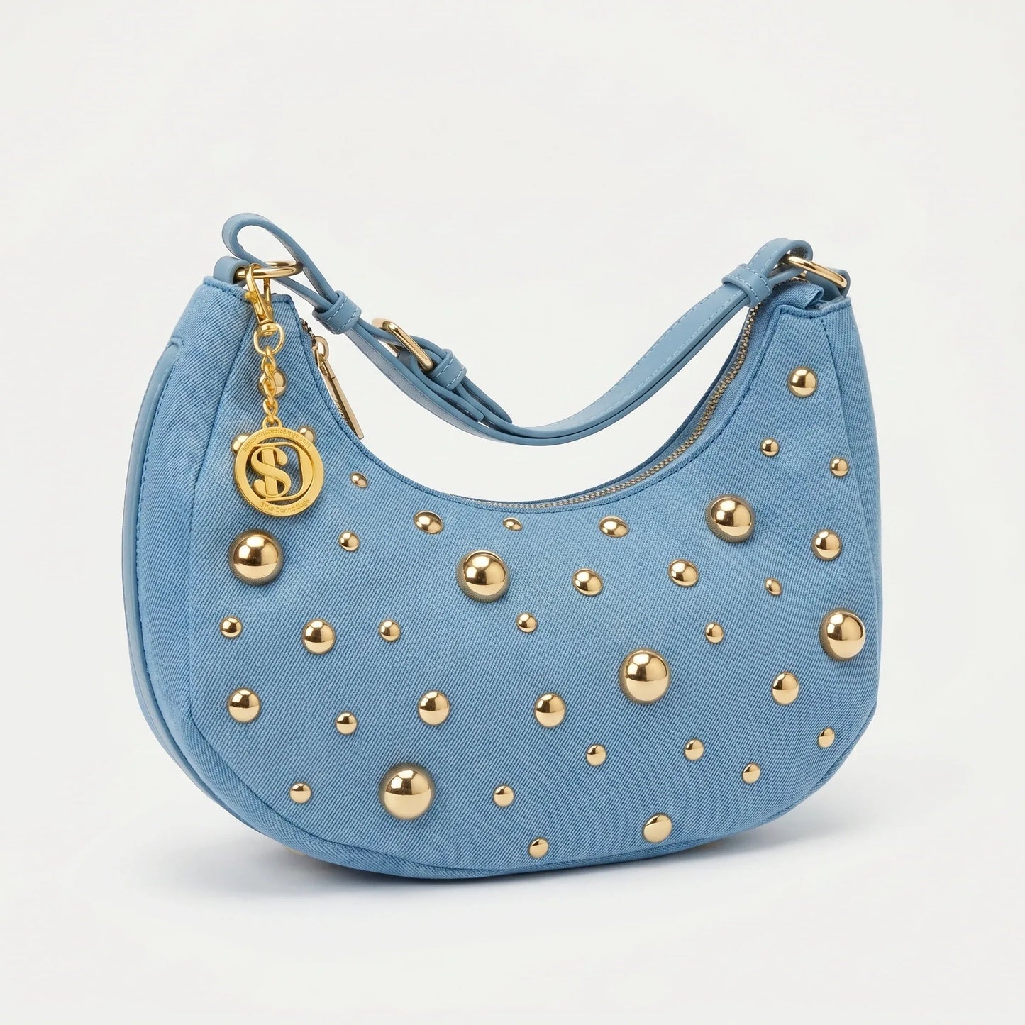 Borsa in Denim con Tracolla Rimovibile e Chiusura a Cerniera