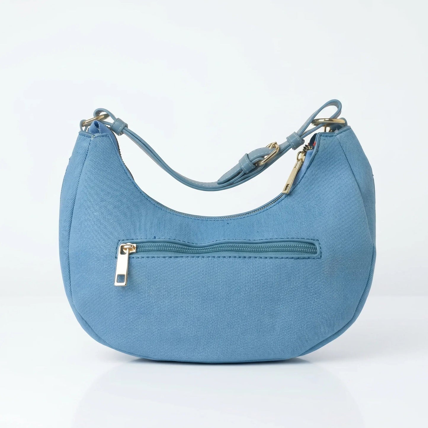 Borsa in Denim con Tracolla Rimovibile e Chiusura a Cerniera