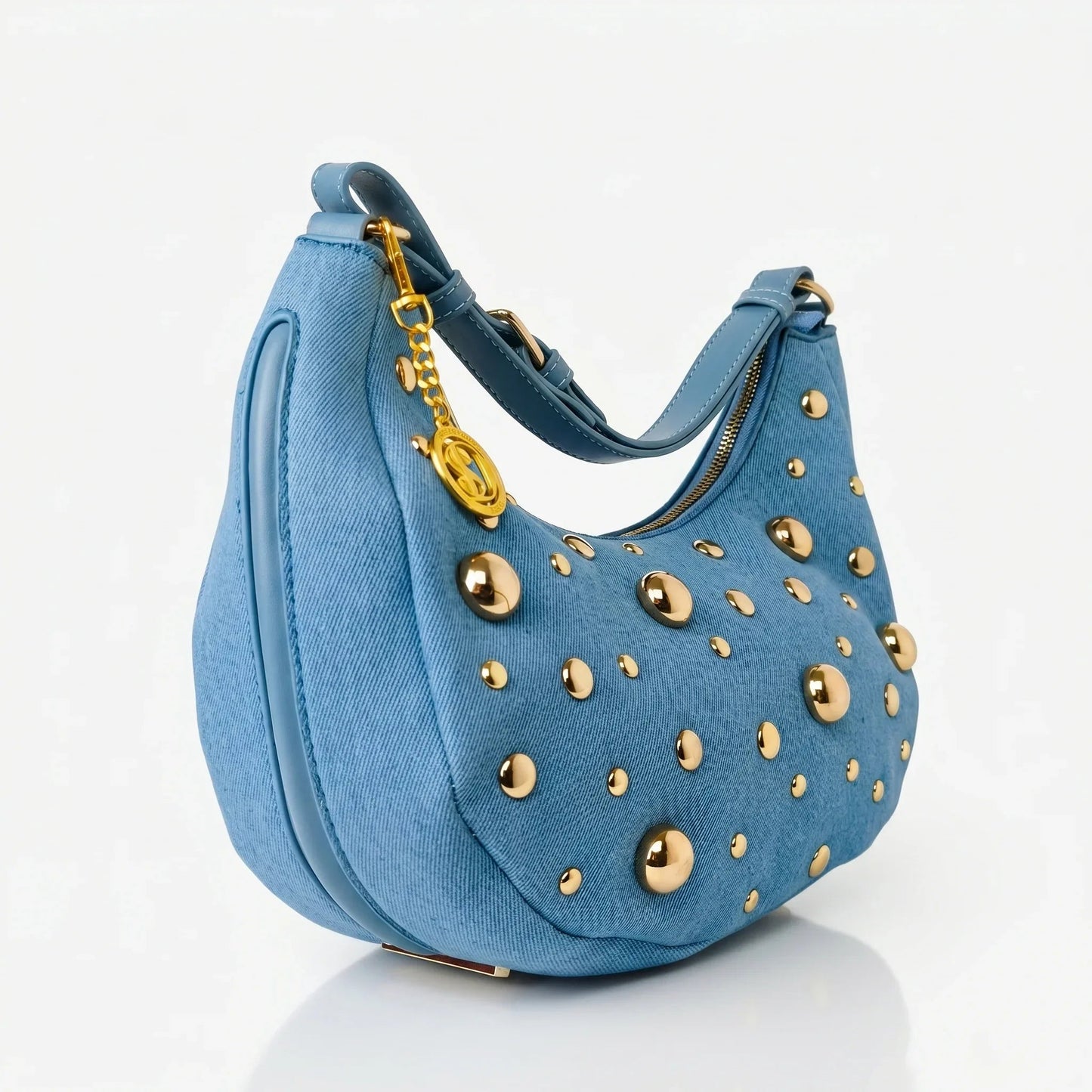 Borsa in Denim con Tracolla Rimovibile e Chiusura a Cerniera