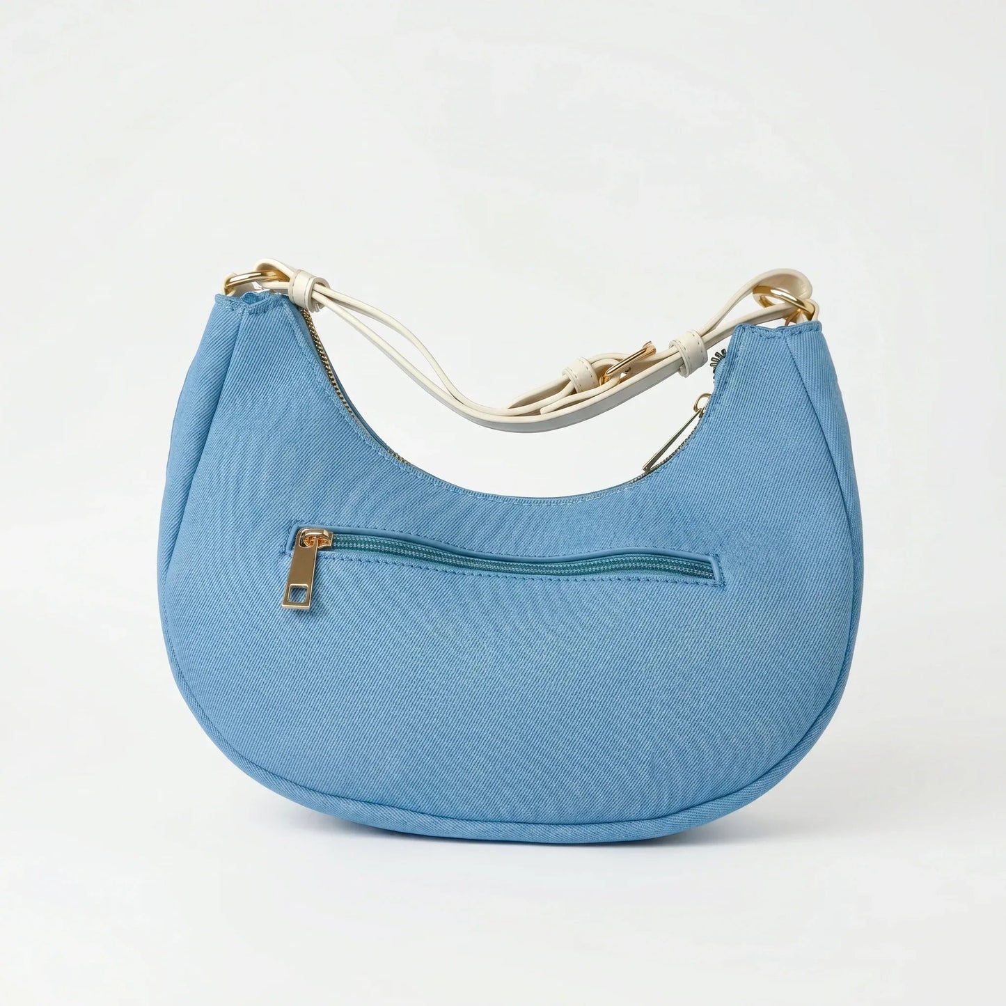 Borsa in Denim con Tracolla Rimovibile e Chiusura a Cerniera