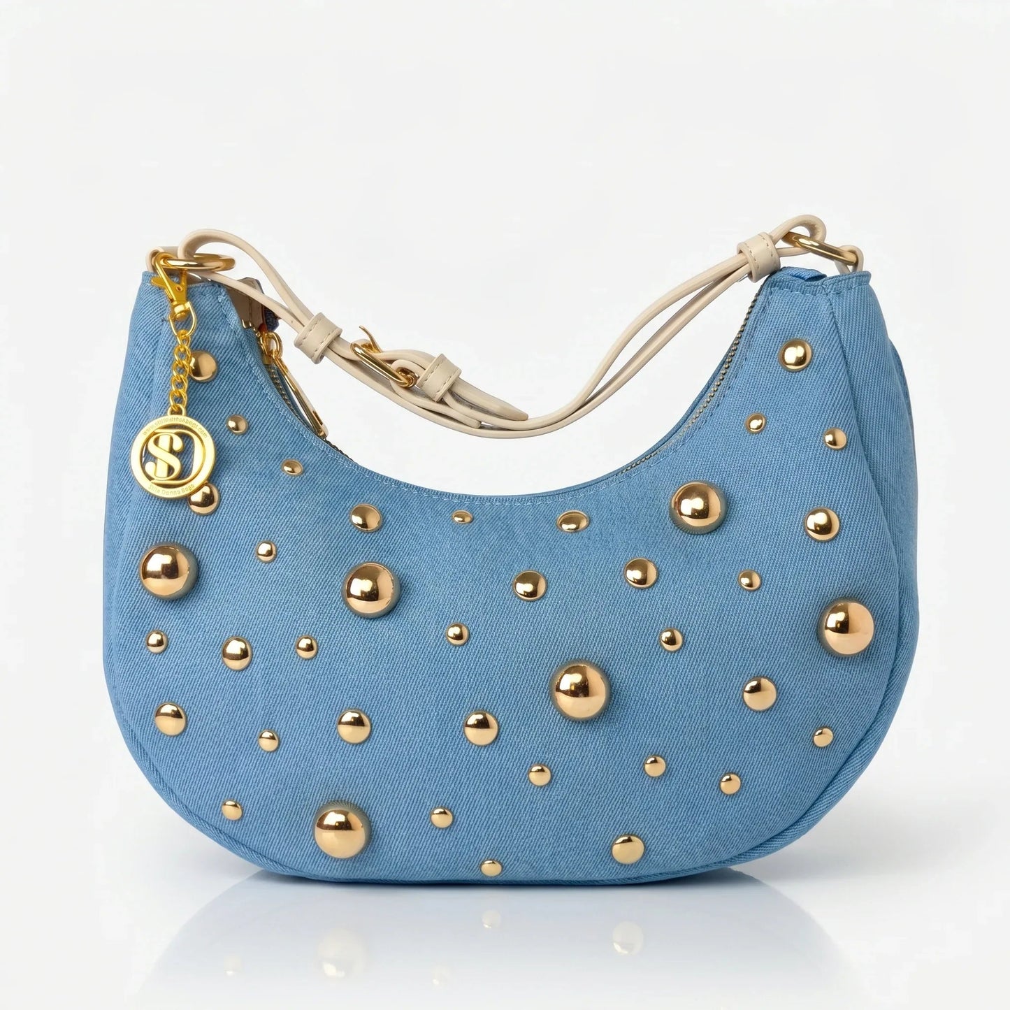Borsa in Denim con Tracolla Rimovibile e Chiusura a Cerniera