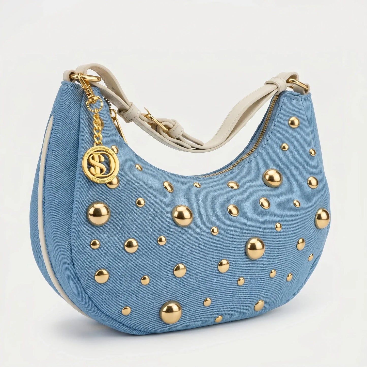 Borsa in Denim con Tracolla Rimovibile e Chiusura a Cerniera
