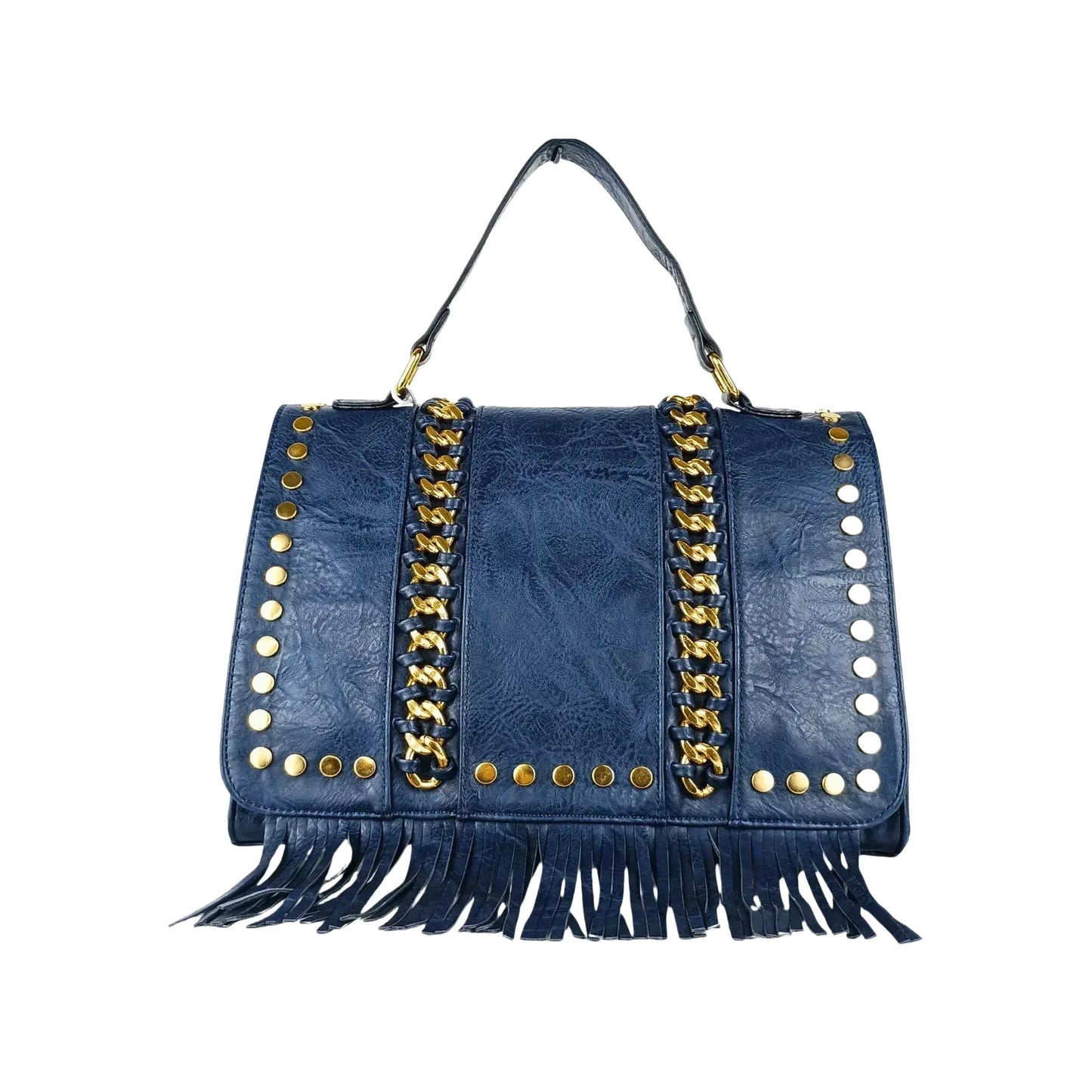 Leather handbag with metallic design - MS-5442