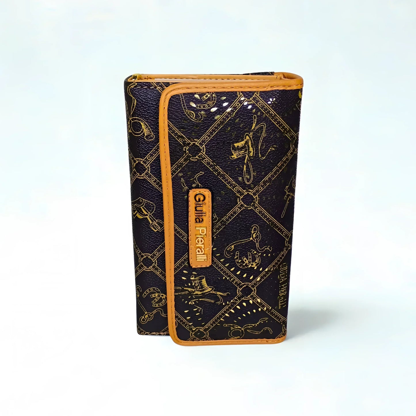 Brown Ladies Wallet with Tan Trim Pattern – MS-9991
