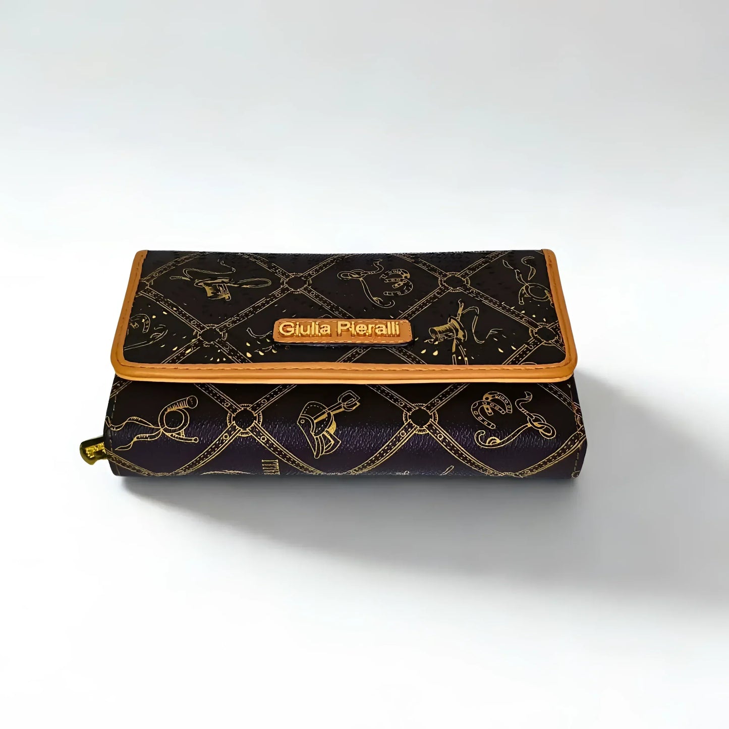 Brown Ladies Wallet with Tan Trim Pattern – MS-9991