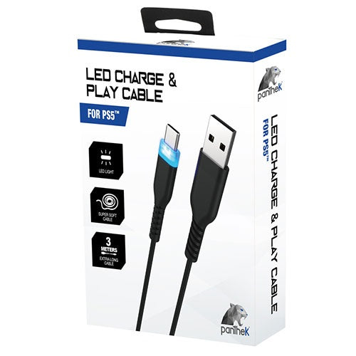 Panthek USB Charging Cable for Dualsense PS5 Controller Soft LED Charge & Play 3M