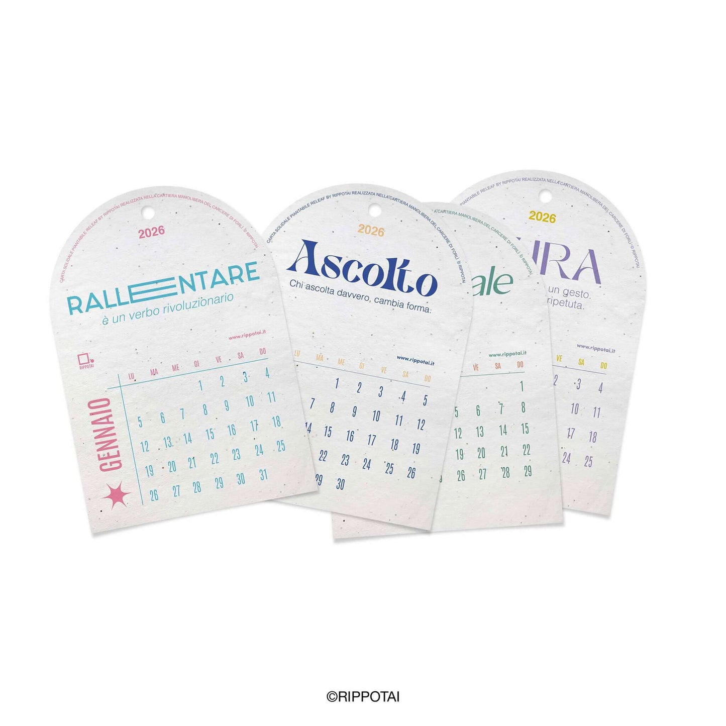 Calendario da tavolo in carta piantabile – Il calendario delle parole essenziali Rippotai