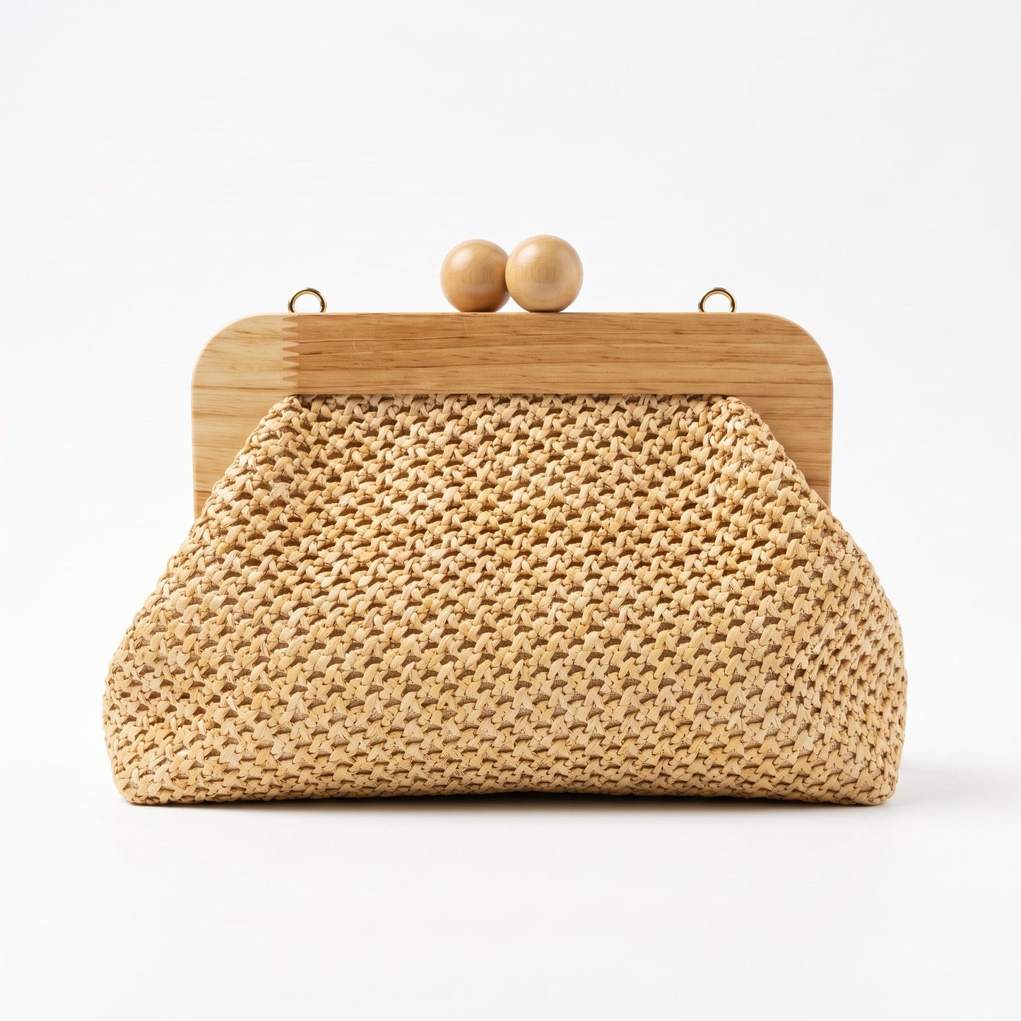 Borsa Caterina a Tracolla in Rafia con Cornice in Legno e Catena Dorata – Stile Donna
