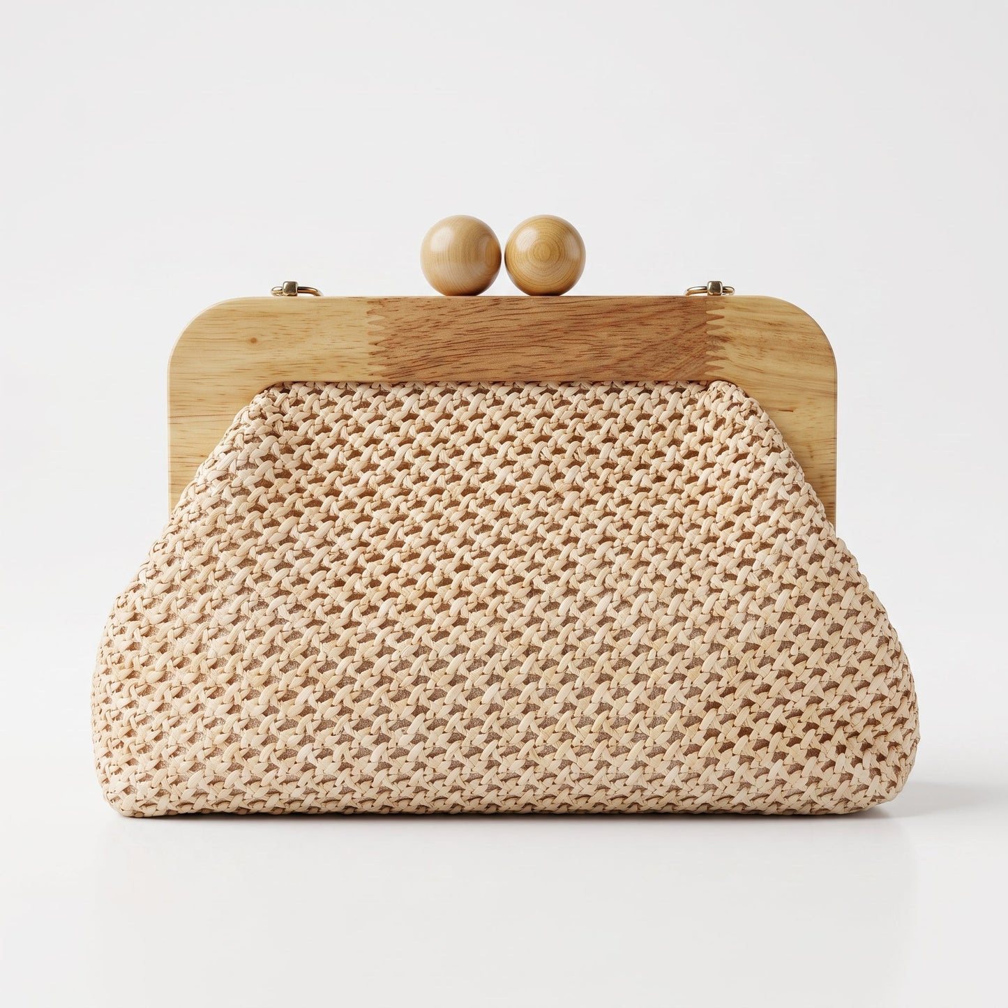 Borsa Caterina a Tracolla in Rafia con Cornice in Legno e Catena Dorata – Stile Donna