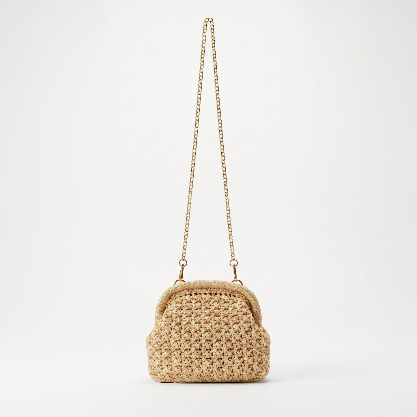 Borsa Fiorella in Crochet con Chiusura a Clip e Catena Dorata – Stile Donna