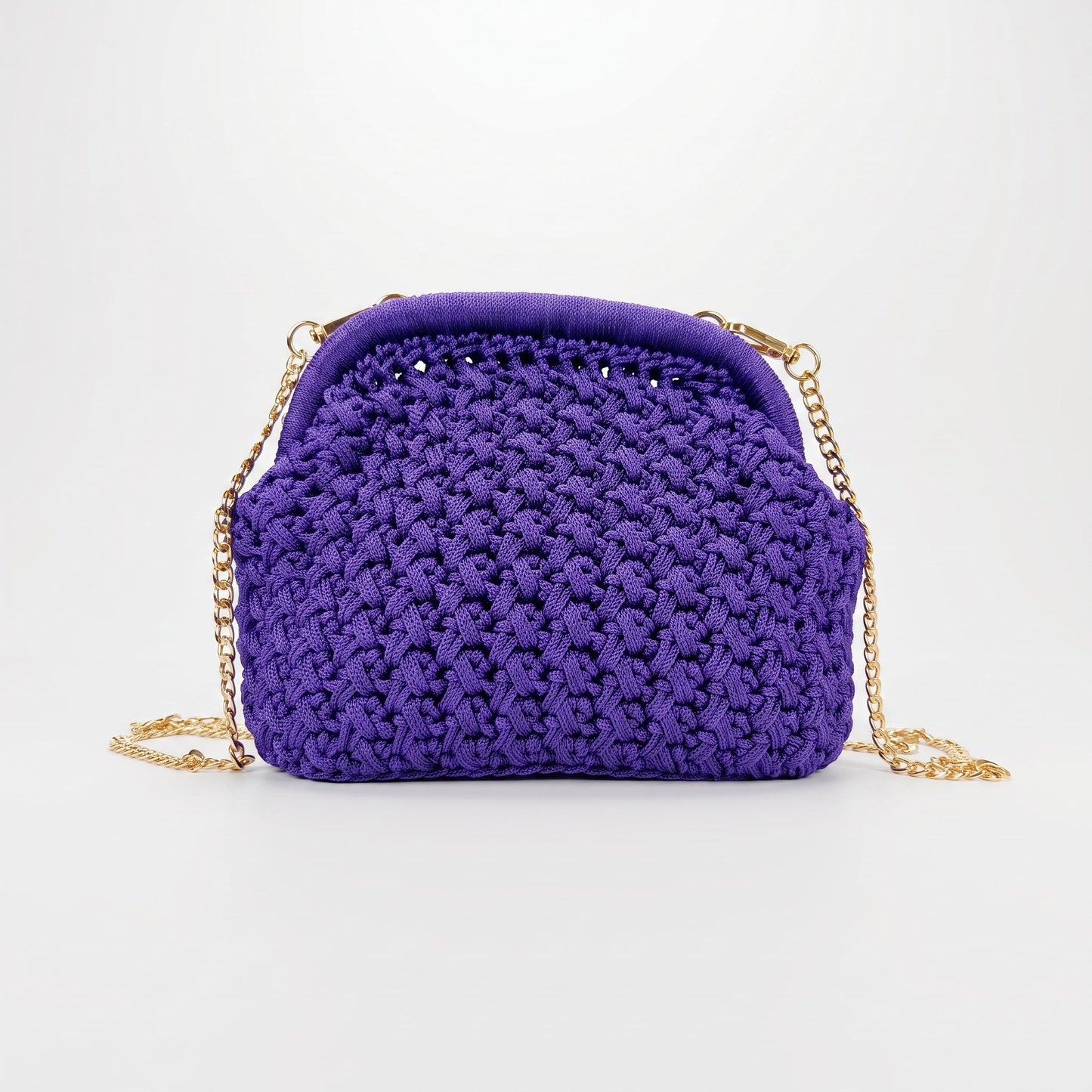 Borsa Fiorella in Crochet con Chiusura a Clip e Catena Dorata – Stile Donna