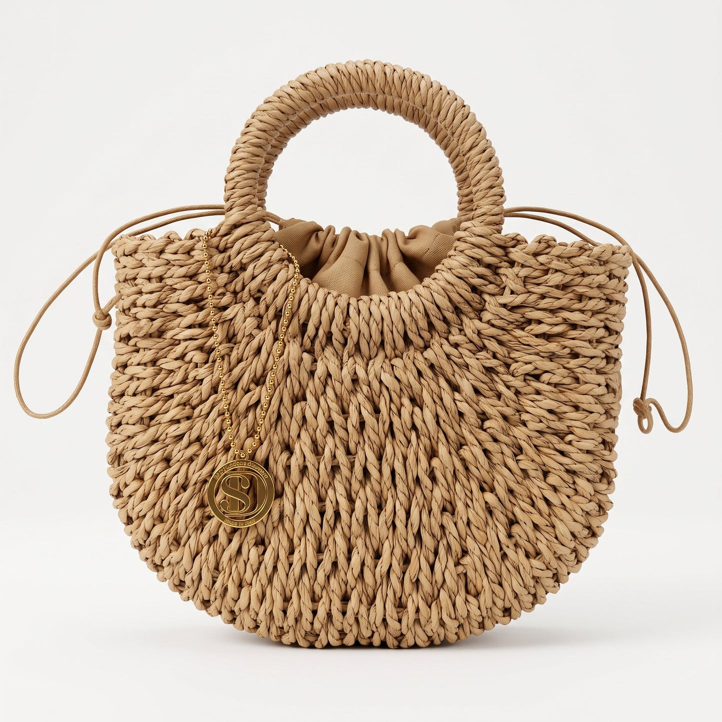 Borsa Alessia Semilunare in Rafia con Manici Circolari e Tracolla – Stile Donna