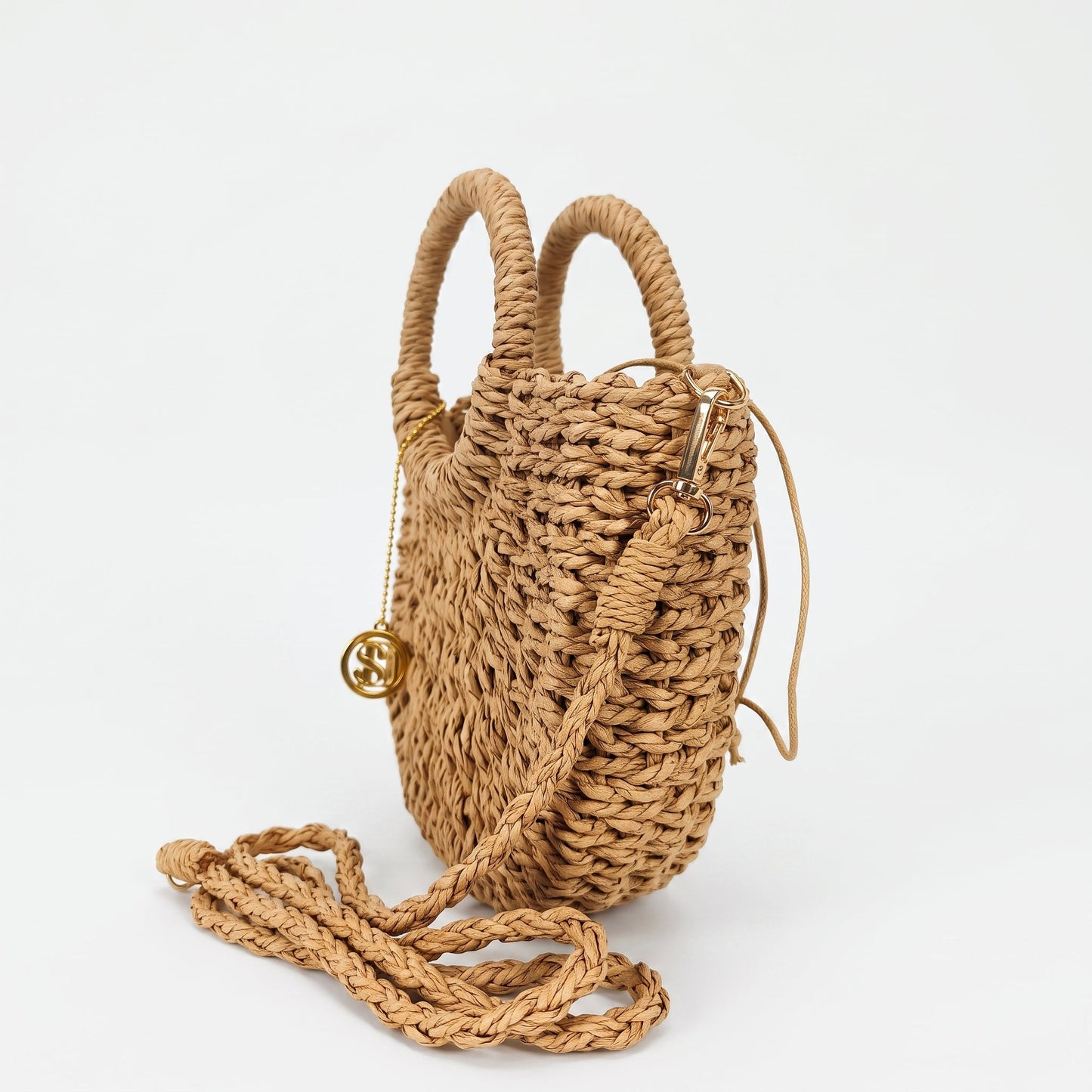 Borsa Alessia Semilunare in Rafia con Manici Circolari e Tracolla – Stile Donna