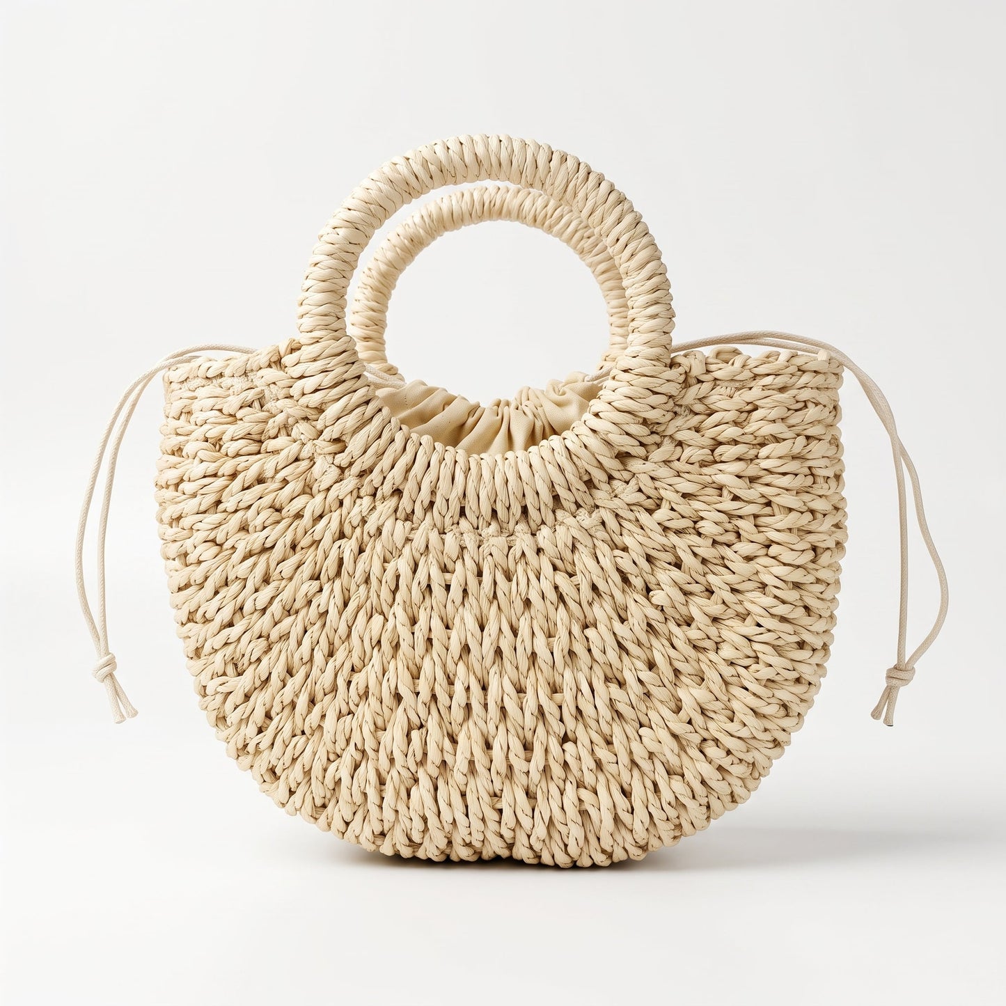 Borsa Alessia Semilunare in Rafia con Manici Circolari e Tracolla – Stile Donna