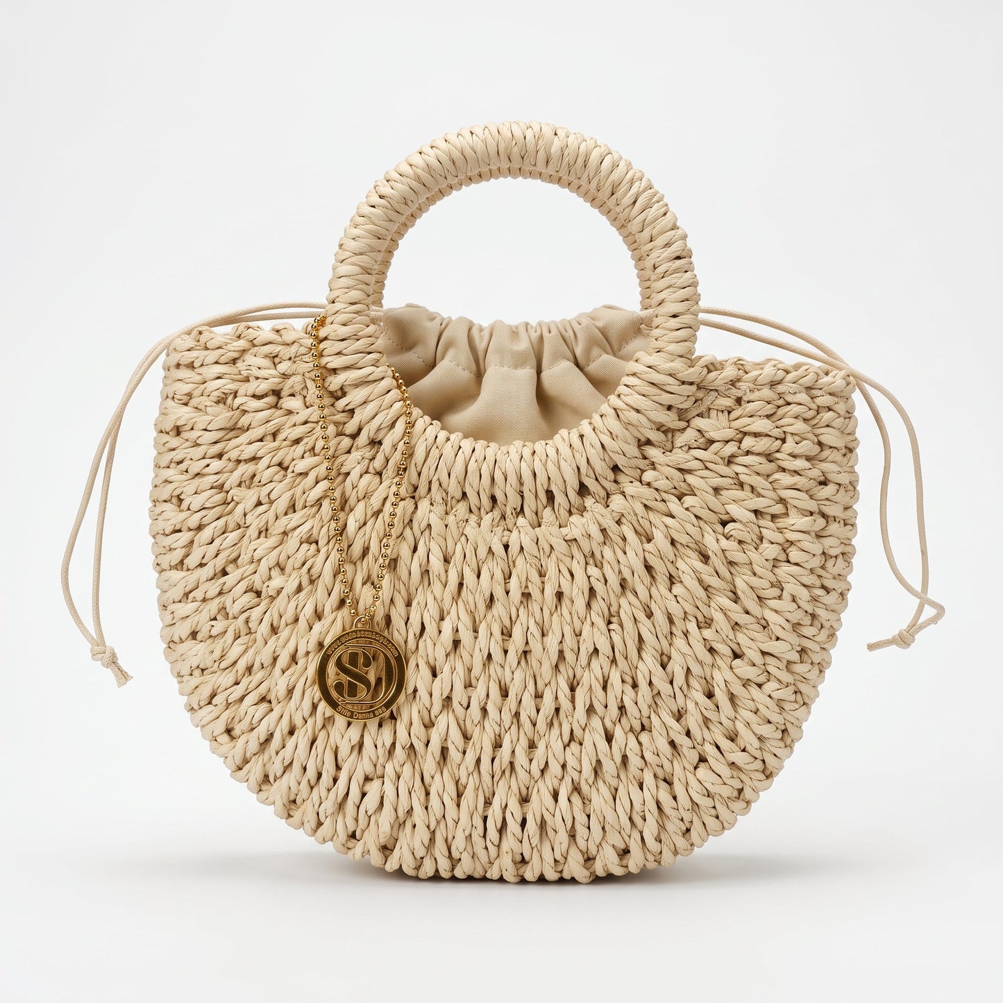 Borsa Alessia Semilunare in Rafia con Manici Circolari e Tracolla – Stile Donna
