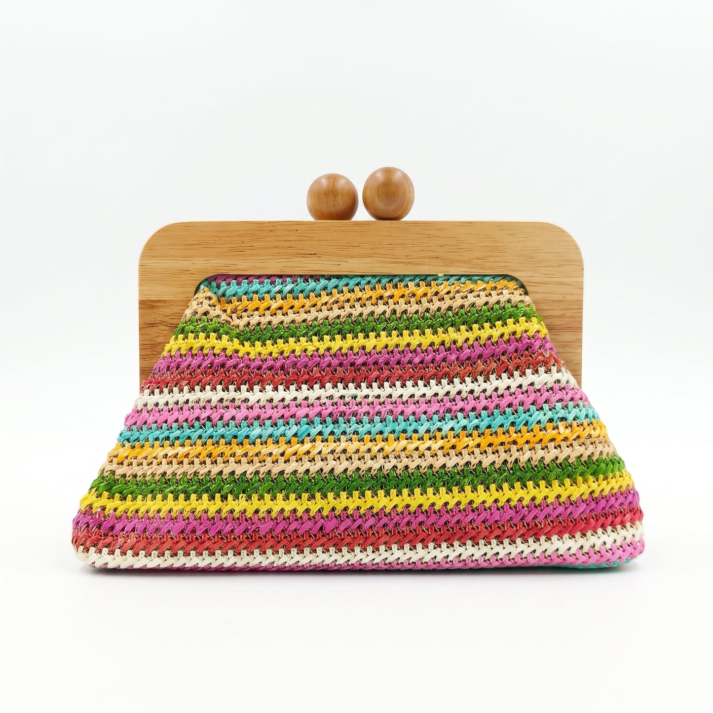 Borsa Caterina a Tracolla in Rafia con Cornice in Legno e Catena Dorata – Stile Donna
