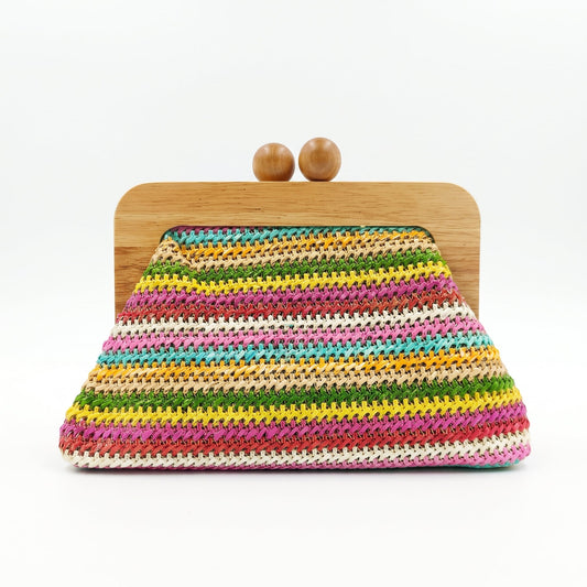 Borsa Caterina a Tracolla in Rafia con Cornice in Legno e Catena Dorata – Stile Donna