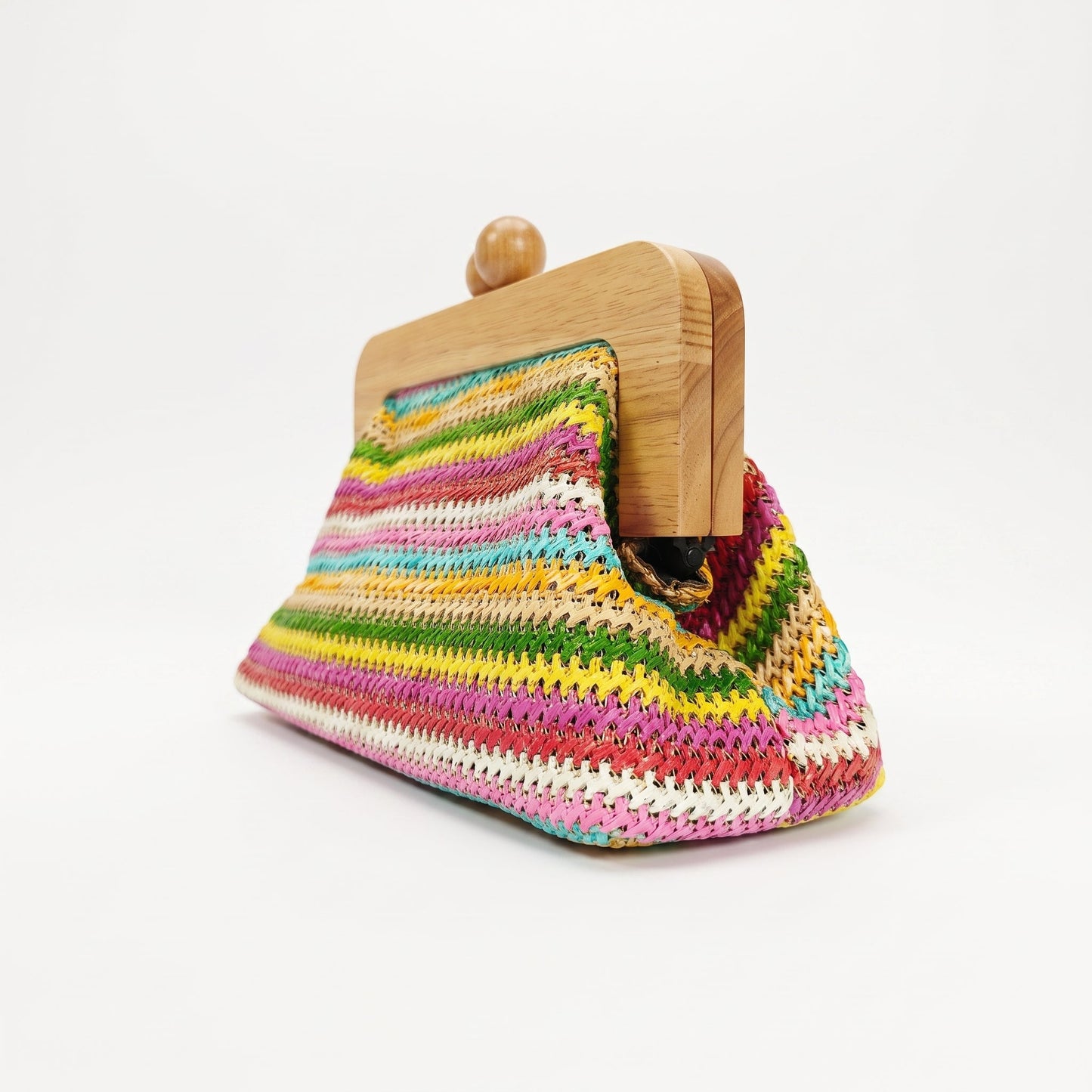 Borsa Caterina a Tracolla in Rafia con Cornice in Legno e Catena Dorata – Stile Donna
