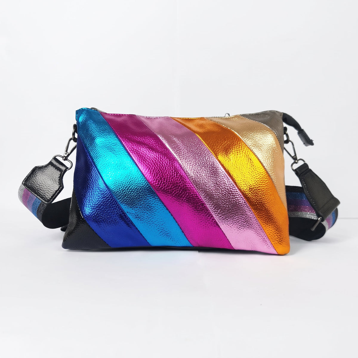 Rainbow Crossbody Bag with Metallic Stripe