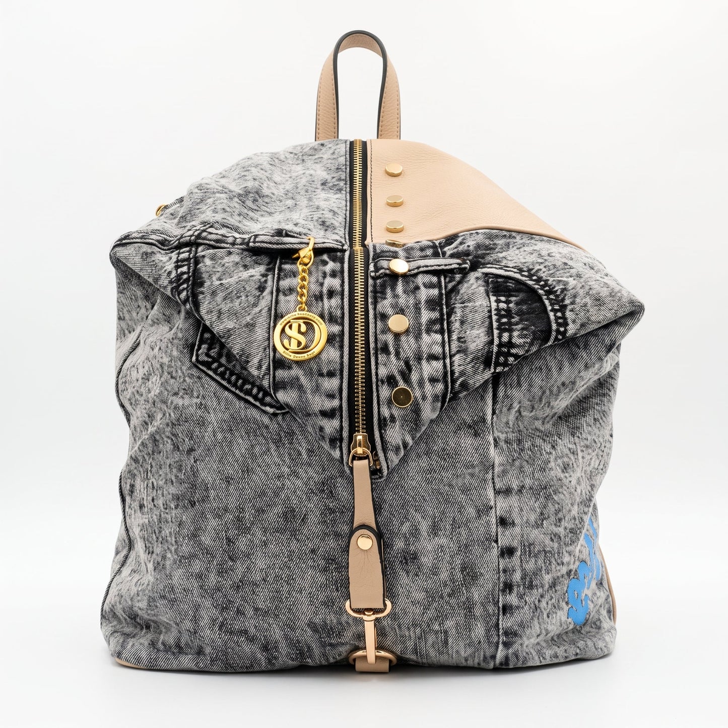 Dask Zaino in Denim con Stampa e Dettagli in Metallo Oro