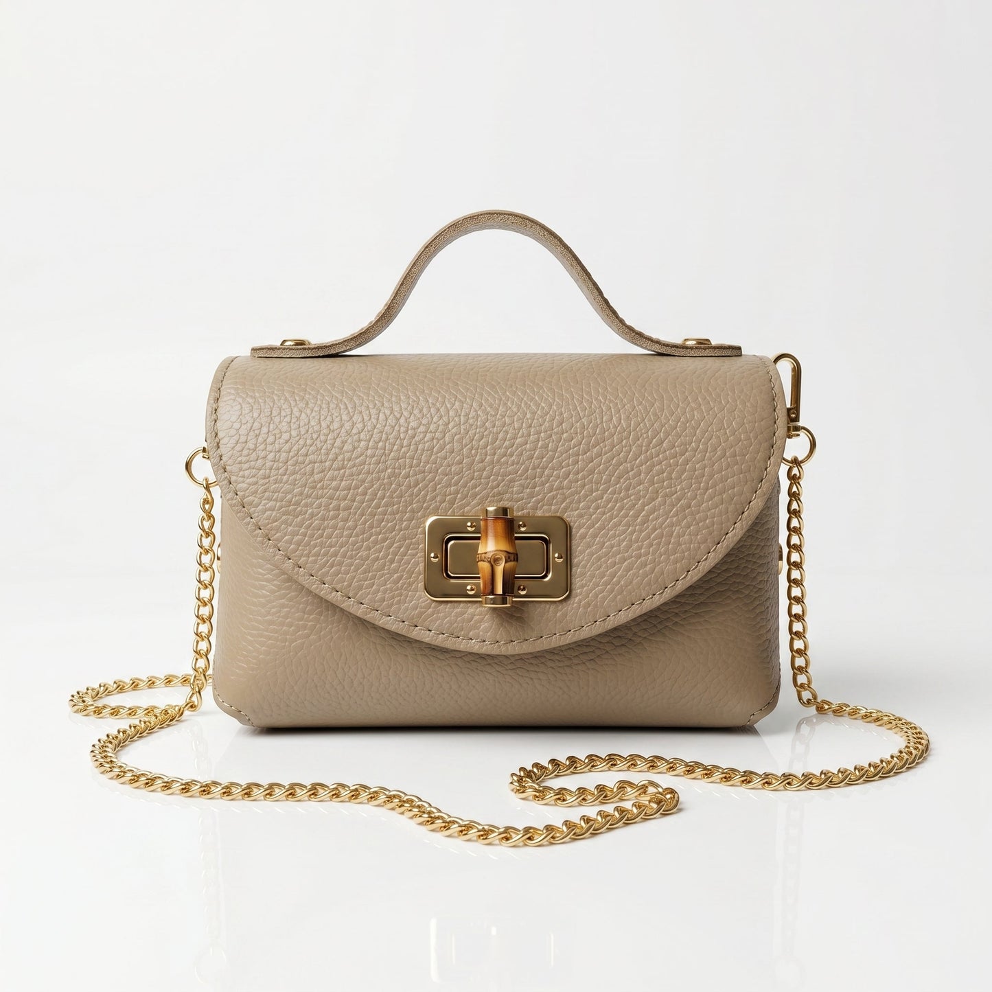 Amina Mini Borsa da Donna in Vera Pelle con Catena Dorata