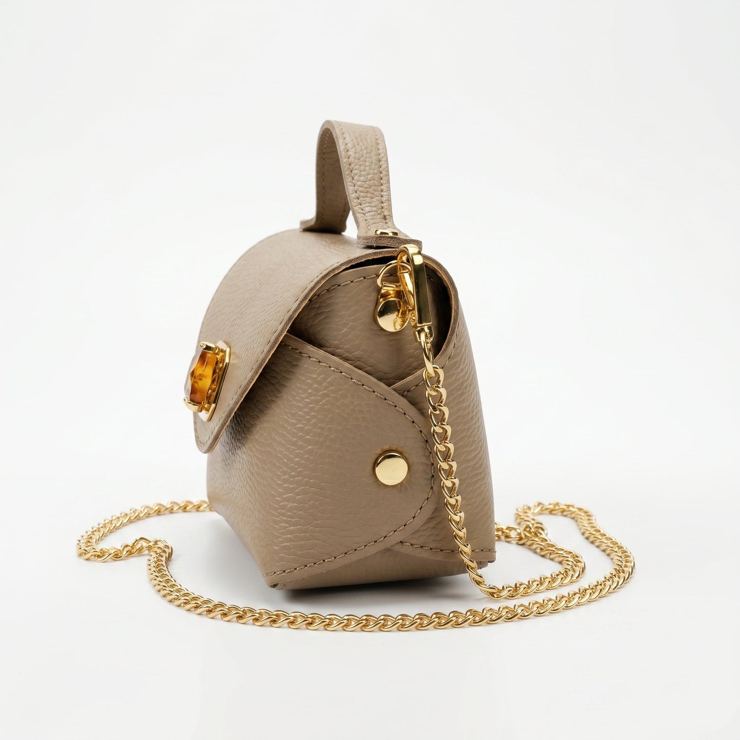 Amina Mini Borsa da Donna in Vera Pelle con Catena Dorata