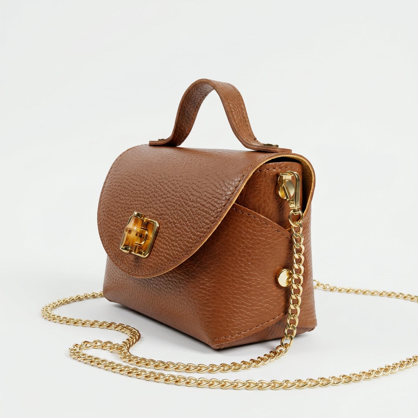 Amina Mini Borsa da Donna in Vera Pelle con Catena Dorata