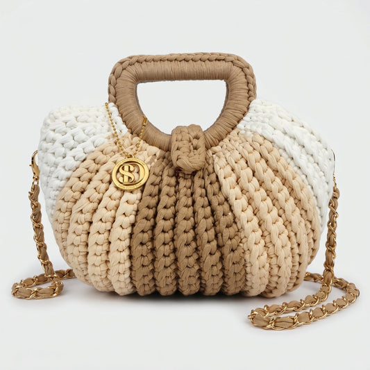 Oliva borsa a Mano da Donna a Bolla in Corda di Cotone Intrecciata con Tracolla a Catena