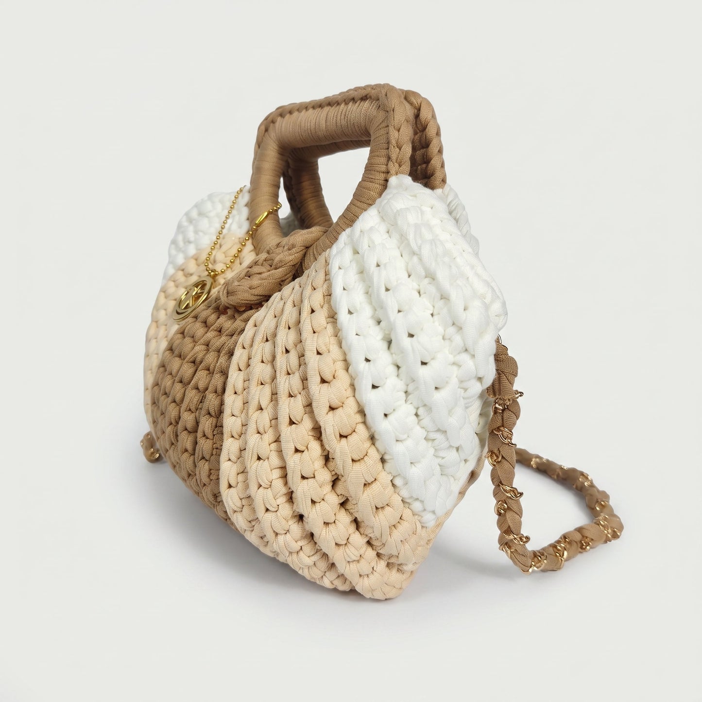 Oliva borsa a Mano da Donna a Bolla in Corda di Cotone Intrecciata con Tracolla a Catena