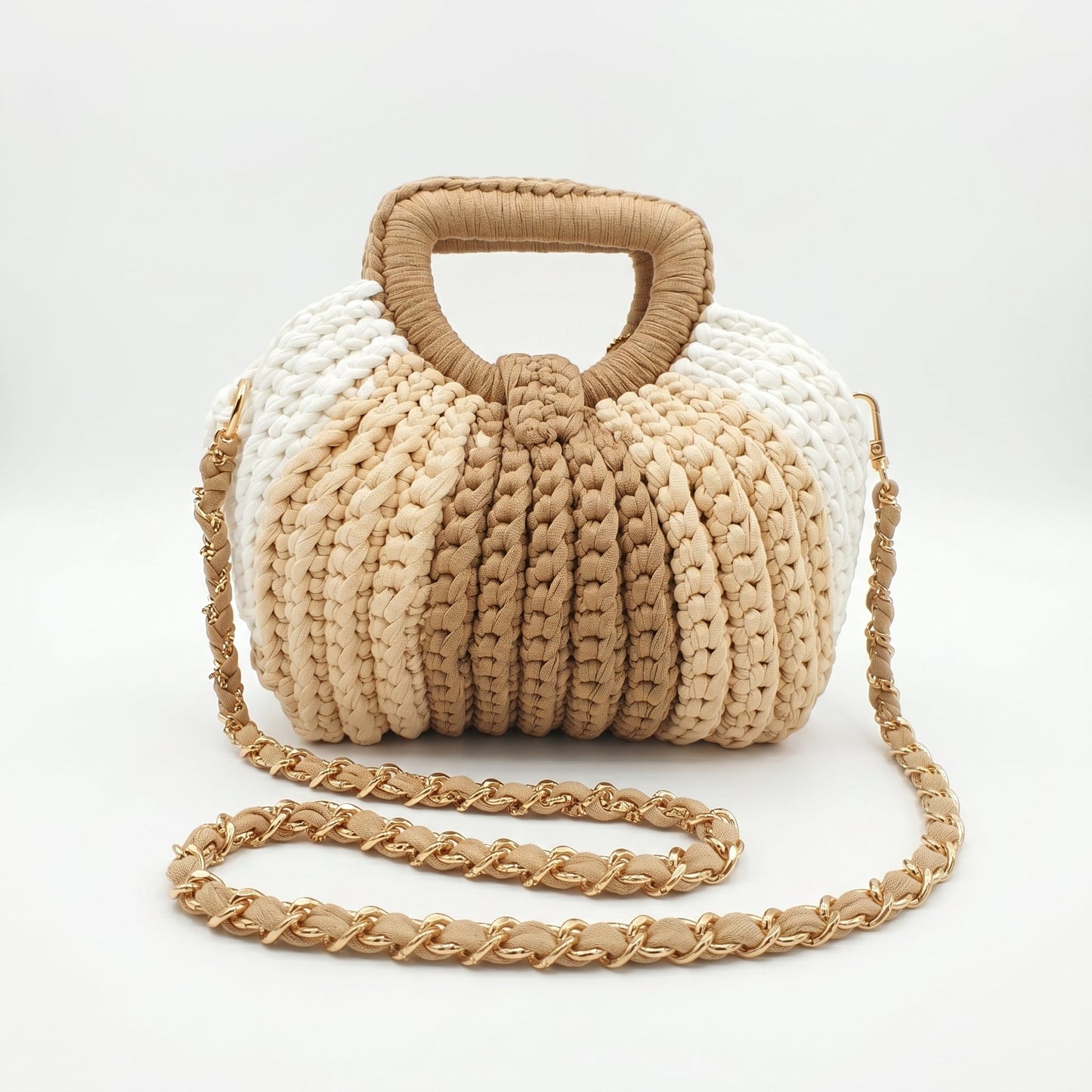 Oliva borsa a Mano da Donna a Bolla in Corda di Cotone Intrecciata con Tracolla a Catena